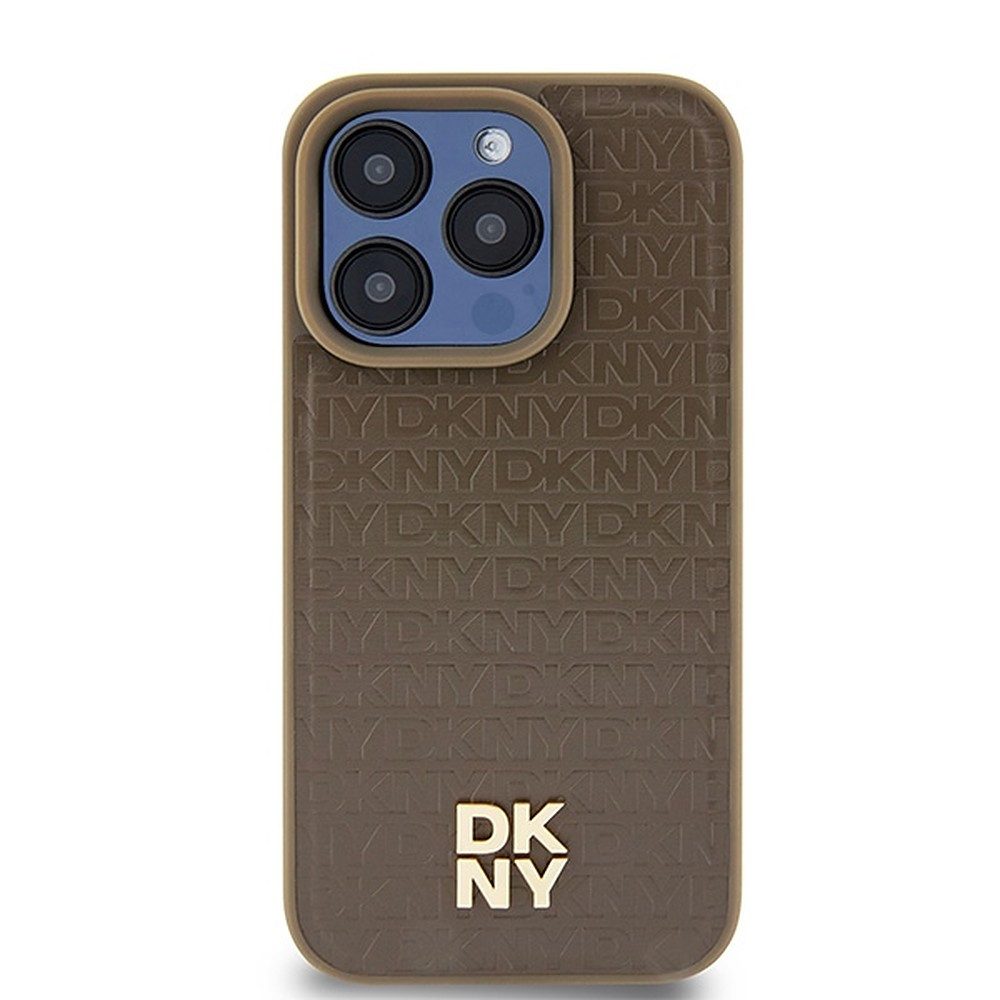 DKNY Handyhülle Ledercase Schutzhülle, MagSafe-kompatibel, geprägtes Monogrammmuster, Metall-Logo