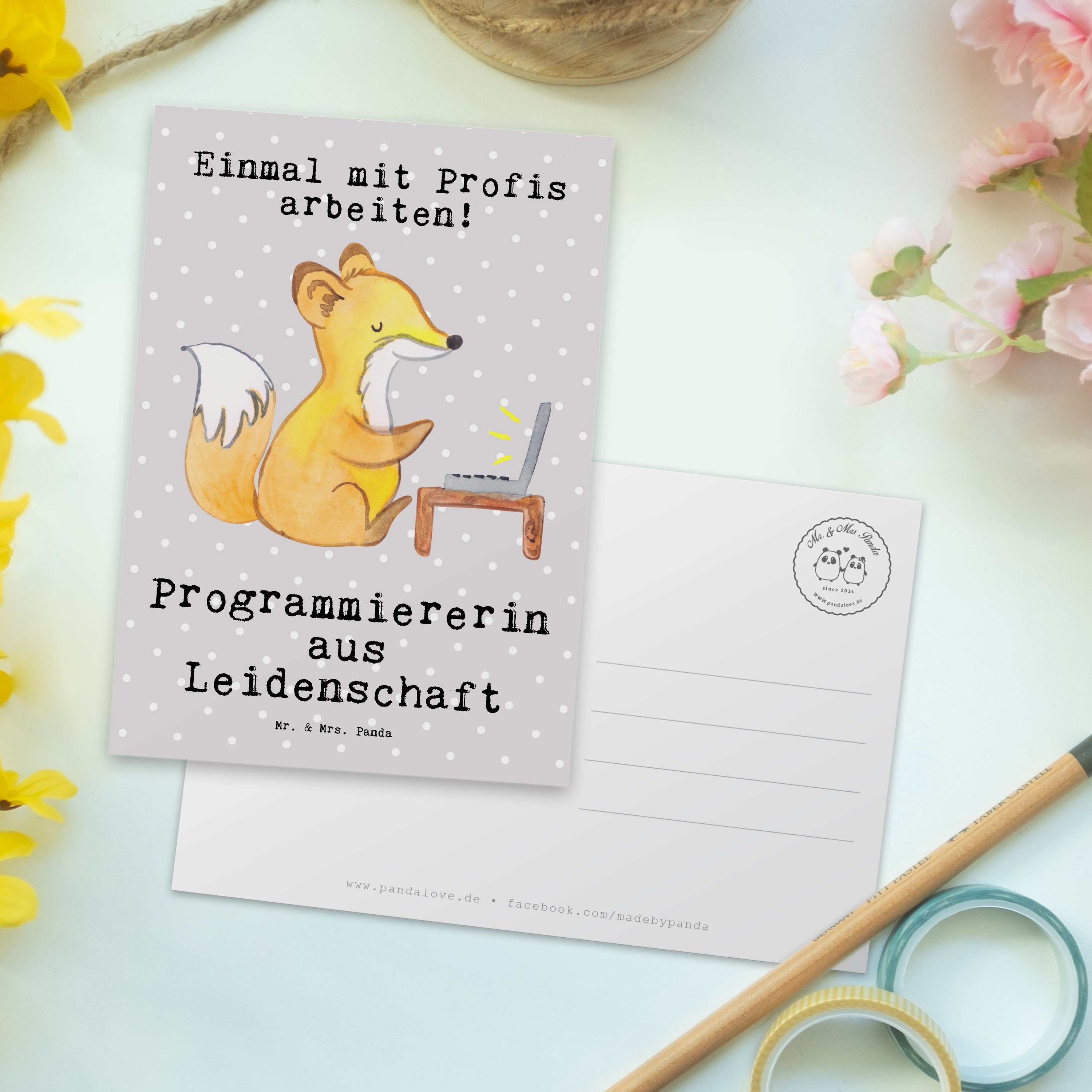 Mr. l - Grau Panda & aus Postkarte Problem Geschenk, Pastell Programmiererin Leidenschaft - Mrs.
