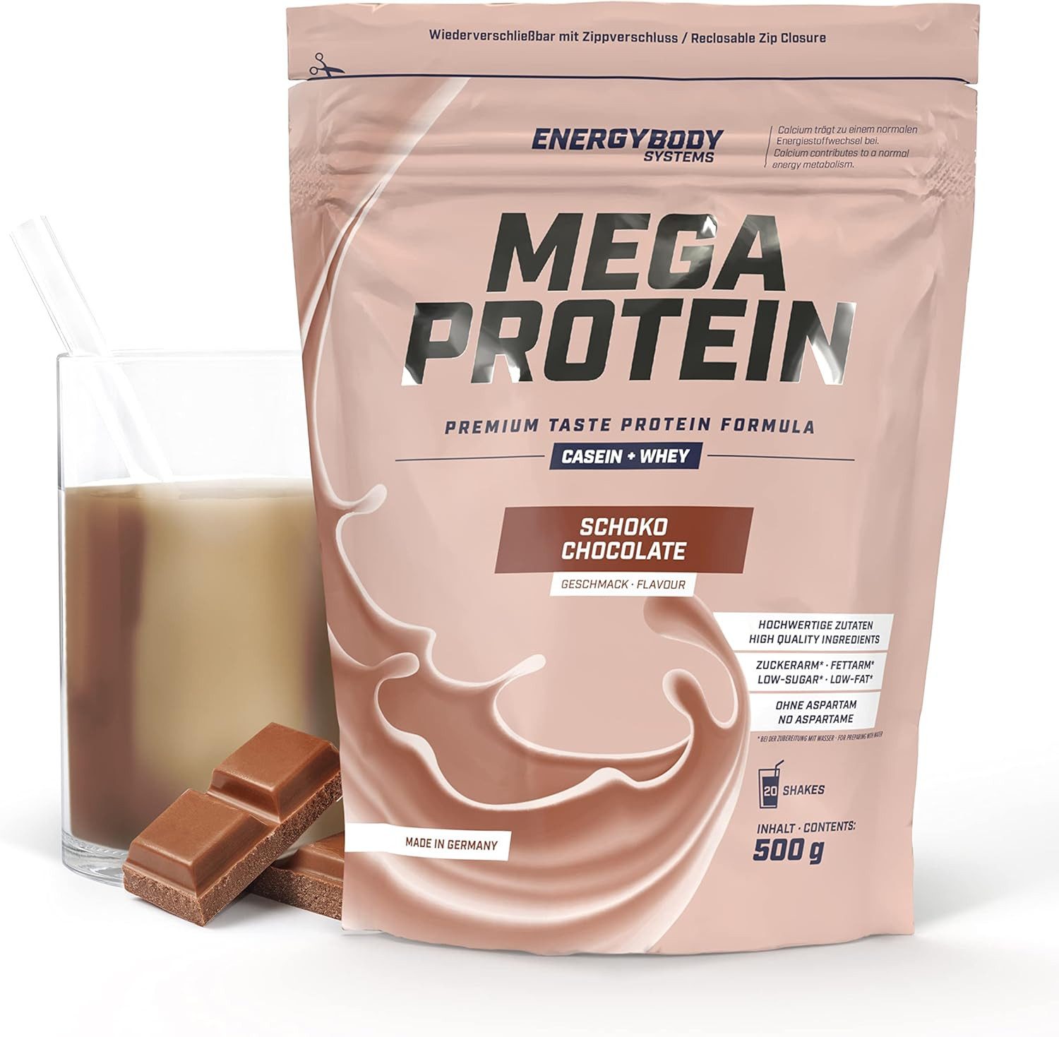 Energybody Systems Mega Protein Pulver, Whey und Casein Eiweißpulver, super cremig lecker, aspartamfrei