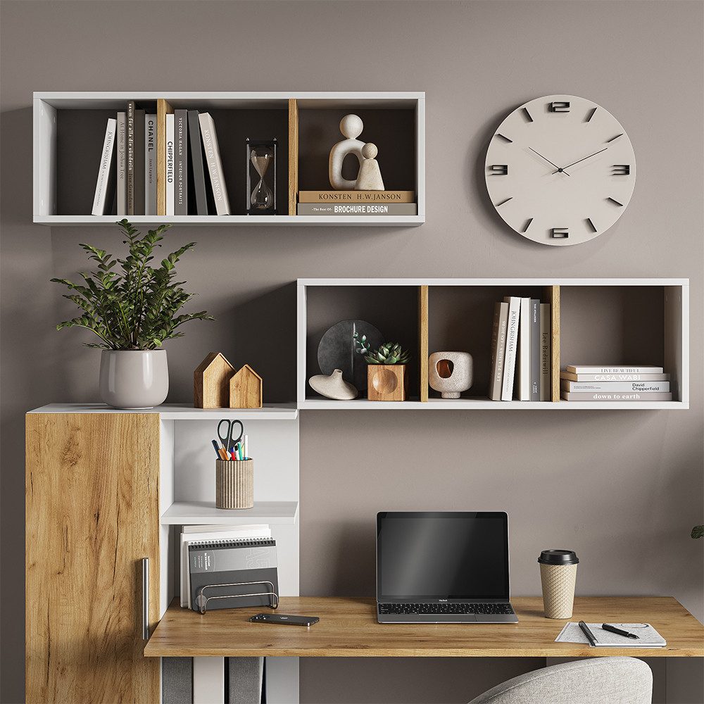 Vicco Bücherregal Tomy, Weiß/Goldkraft Eiche, 90 x 30 cm 2er Set, 2-tlg.