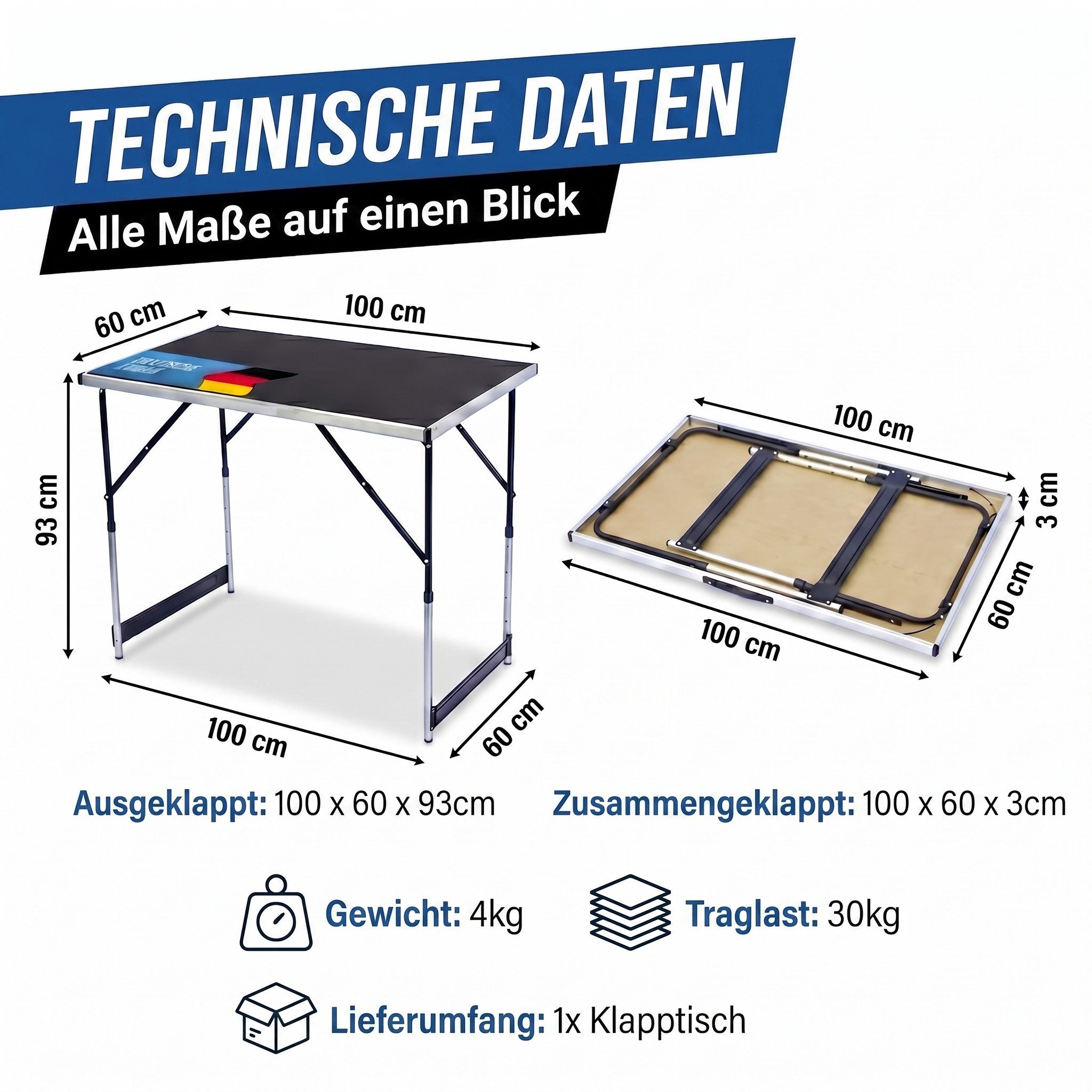 Goods+Gadgets Klapptisch Faltbarer Campingtisch – Multifunktionstisch für Outdoor & Garten (Markttisch Tapeziertisch), Klappbarer Multifunktionstisch