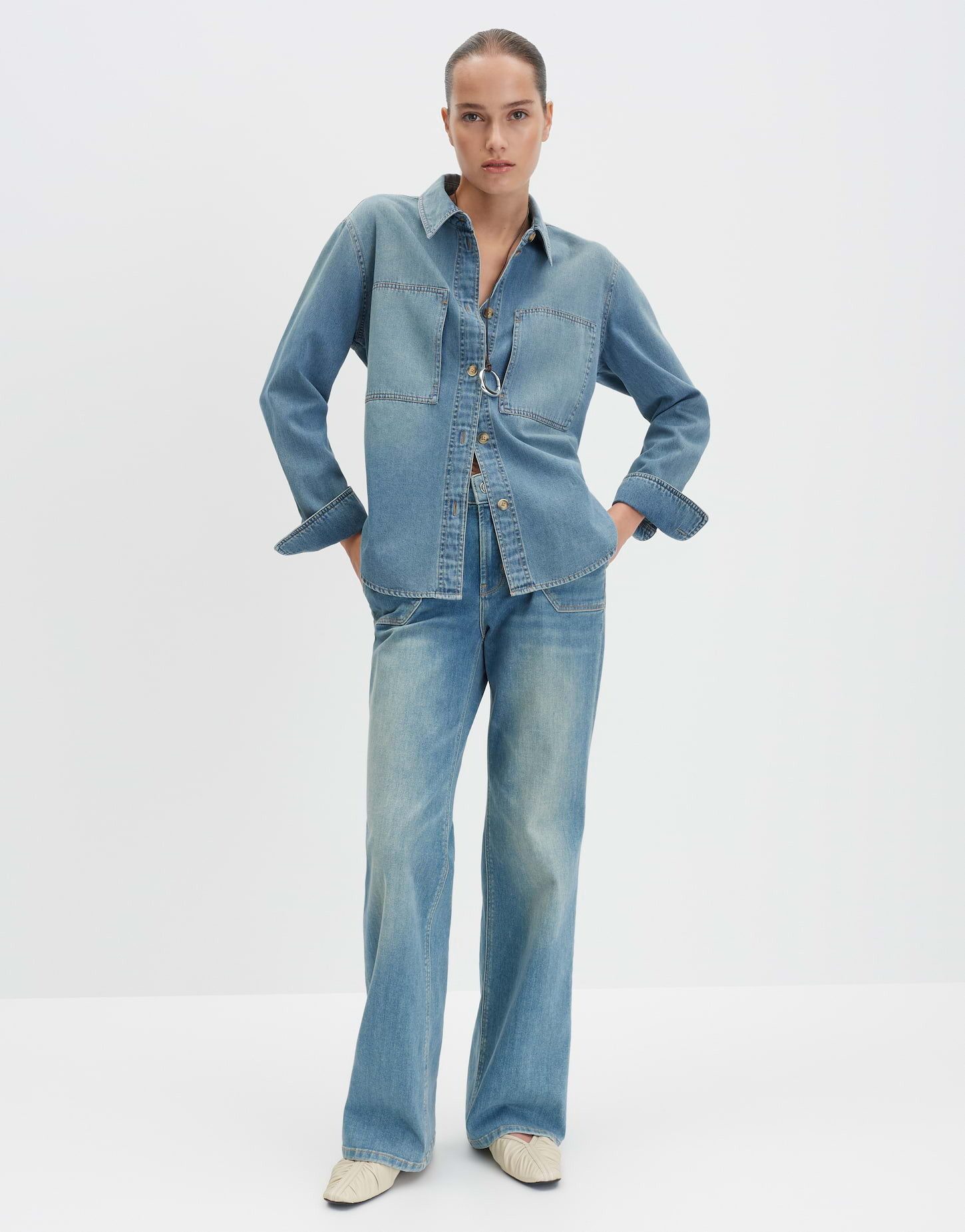 someday Jeansbluse ZUTIE Slim aus nachhaltigem BCI Cotton Weicher Denim mit großer Brusttasche und geradem Schnitt