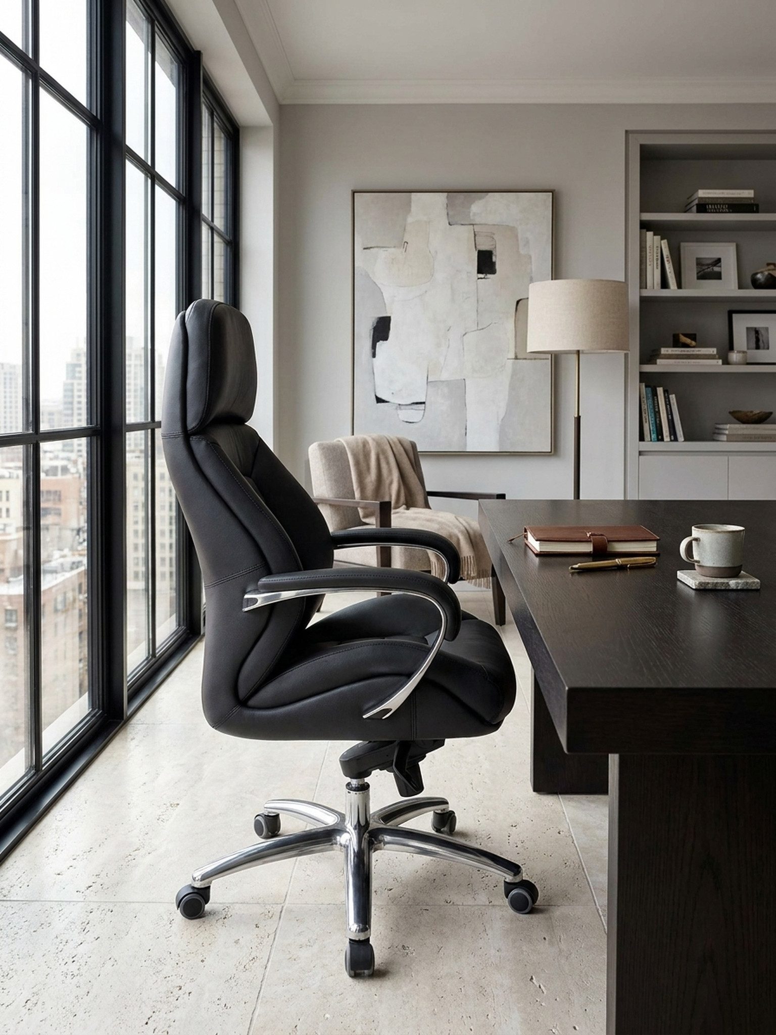 KADIMA DESIGN Chefsessel Designer Bürostuhl Bezug Echtleder Schwarz Schreibtischstuhl bis 120 (kg, XXL Design Chefsessel höhenverstellbar, Drehstuhl ergonomisch mit), Armlehnen & hoher Rückenlehne, Wippfunktion