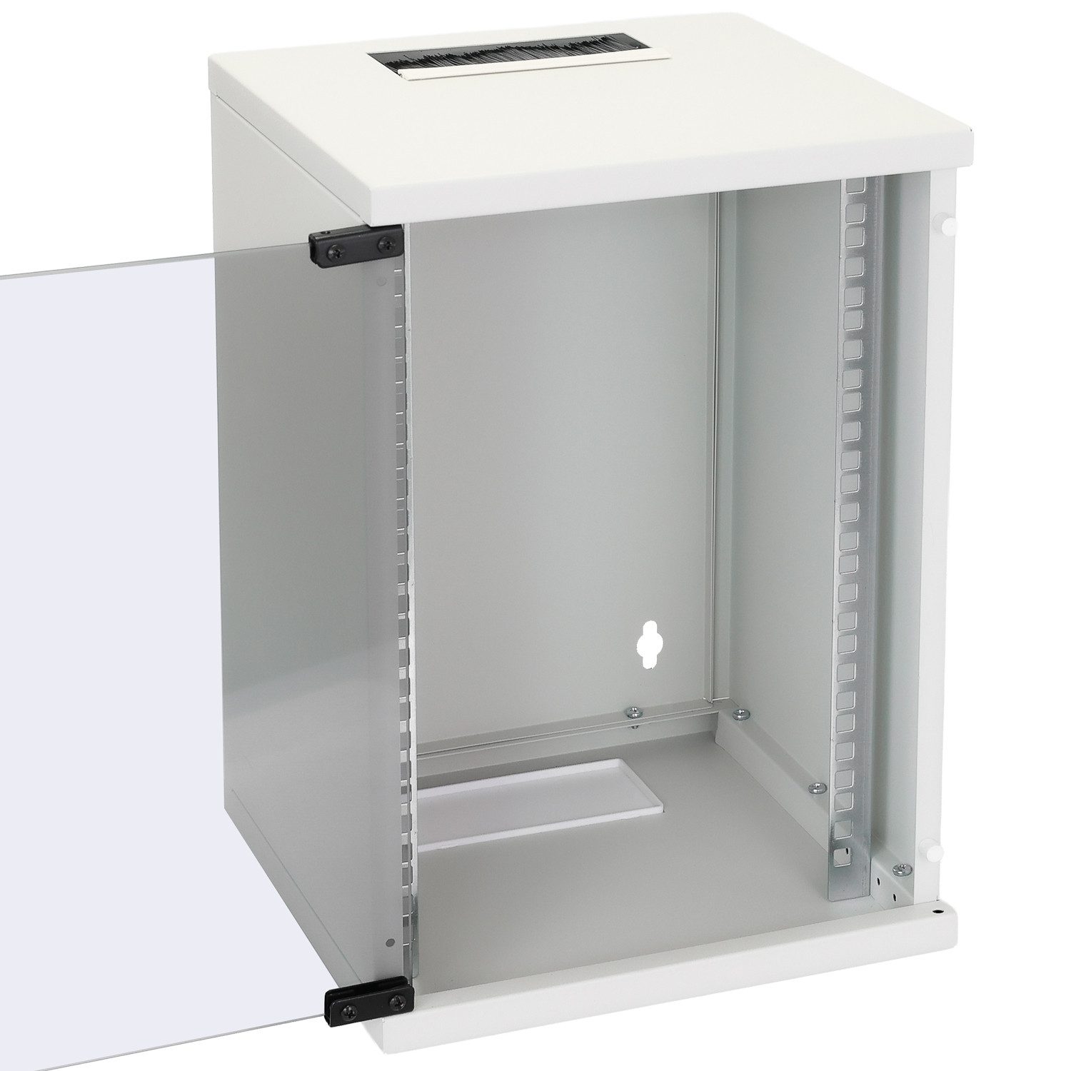 HMF Serverschrank Netzwerkschrank, Serverschrank, 9 HE, 300 mm Tiefe, Voll montiert, Glastür, Lichtgrau