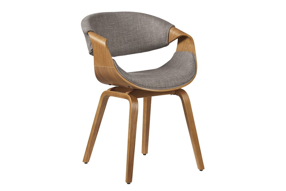 riess-ambiente Armlehnstuhl ORGANIC grau/natur - Strukturstoff, Eschenholz, mit Armlehnen (Einzelartikel, 1 St), mit Lehne & Retro-Design – ideal für Esszimmer, Büro oder Küche