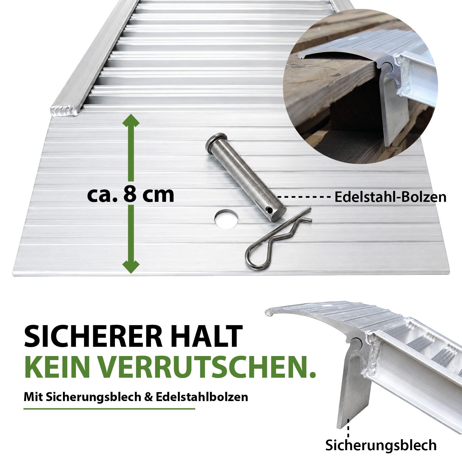 TRUTZHOLM Auffahrrampe Schwerlastrampe 200cm 2000 kg Alu Auffahrrampe für PKW Quad Maschinen (2-St., 2er Set), Stabile Konstruktion, profilierte Oberfläche, mit – Bild 5 von 5