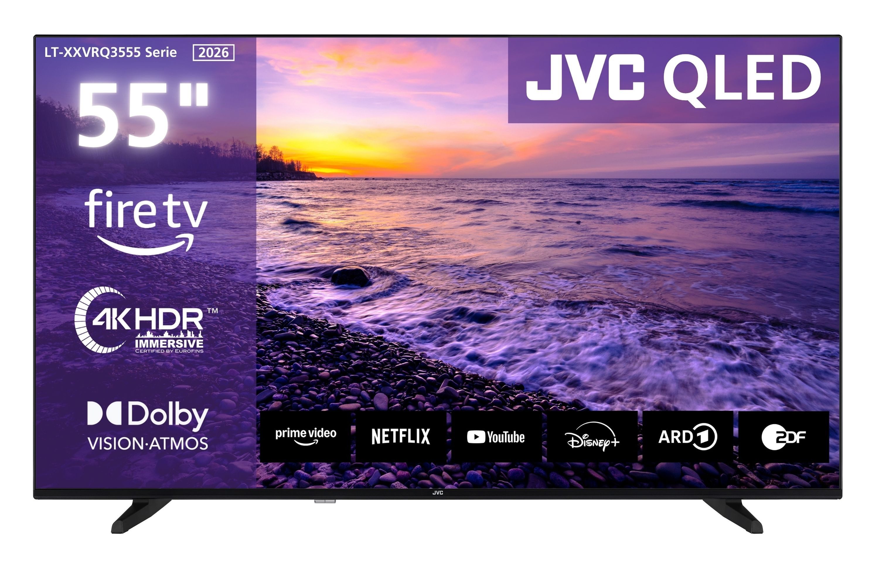JVC LT-55VRQ3555 QLED-Fernseher (139 cm/55 Zoll, 4K Ultra HD, Fire TV, Fire TV / Smart TV, Dolby Vision HDR, Alexa Built-In, Triple-Tuner)