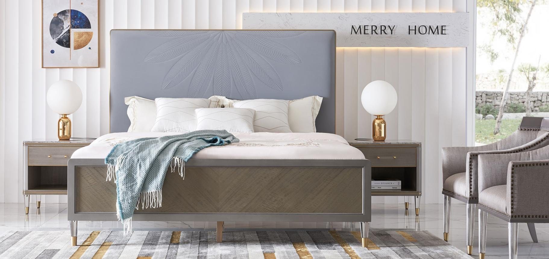 Beliebte Empfehlungen für 2024 JVmoebel Bett, Leder Grau Polster Doppeltes Luxus 180x200 Bett Betten Doppelbett