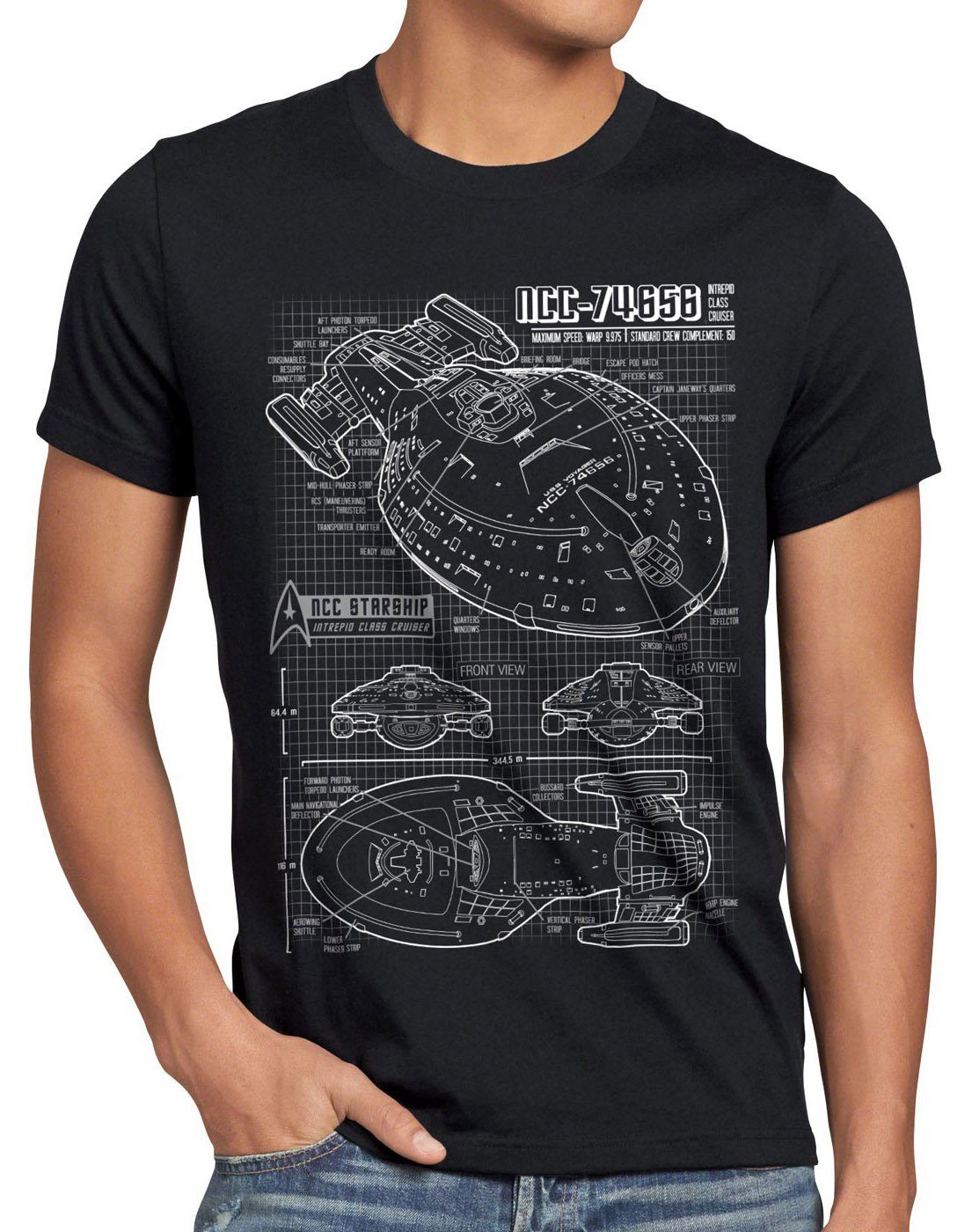 Voyager kathryn trekkie NCC-74656 style3 trek star janeway Print-Shirt schwarz Herren sternenflotte T-Shirt