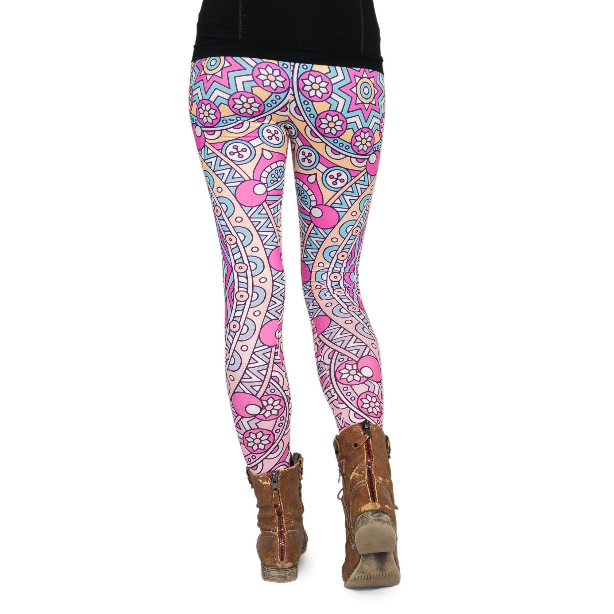cosey Leggings Mandala Line Leggings (Einheitsgröße XS - L) (farbenfrohes Blumen-Design • figurbetonte Passform • schnelltrocknend, Einzelartikel) Retro Blumen