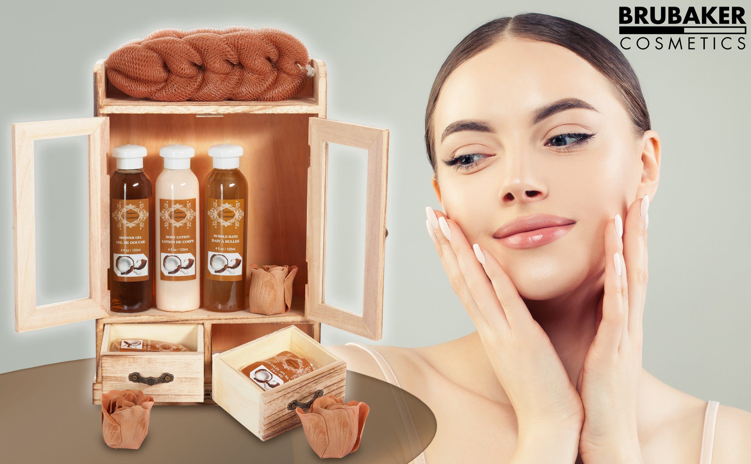 BRUBAKER Pflege-Geschenkset 2 in 1 Pflegeset Kokosnuss & Aloe Vera - Wellness Set, 15-tlg., Damen Dusch- und Badeset - Frauen Beauty Geschenkset mit Dekoration
