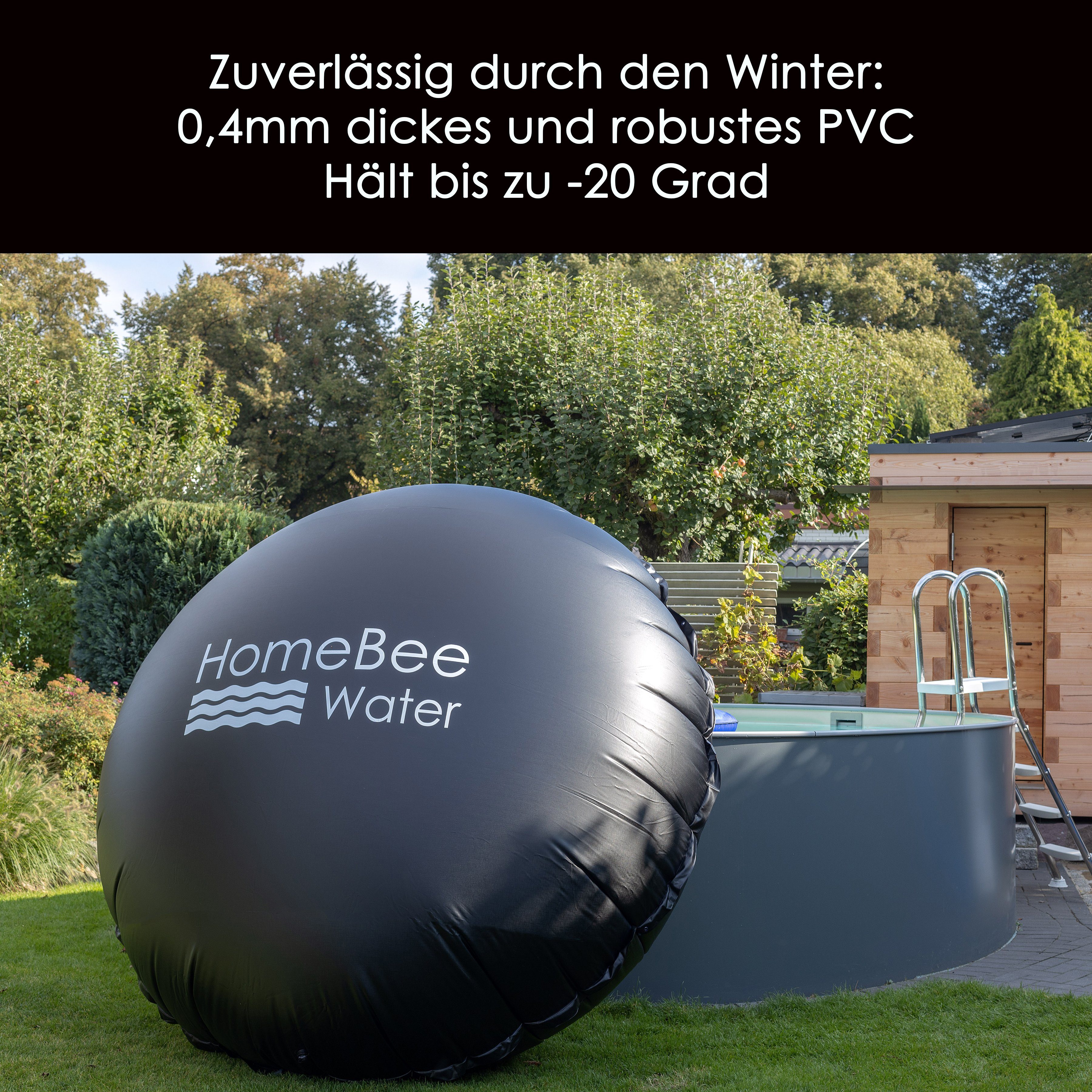 HomeBee Pool-Abdeckplane Poolkissen Winter XXL (3 Meter Durchmesser) (Komplettset inkl. Zubehör, 1-St., inkl. 6 Befestigungskordeln und Reparaturflicken), Langl – Bild 4 von 5