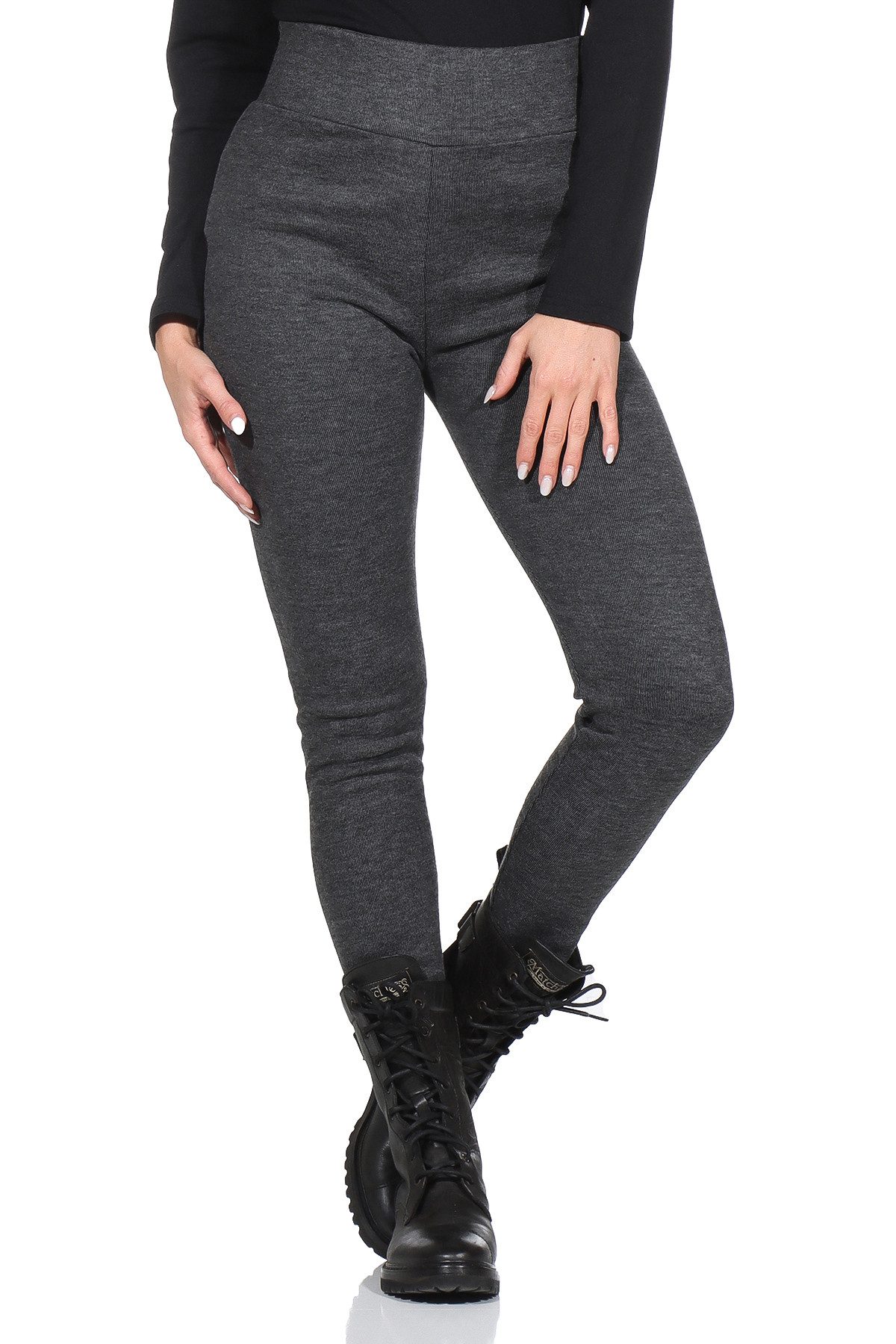 OriginalYou Thermoleggings Damen Leggings warme Thermo Leggings gefüttert Nadelstreifenoptik breiter und hoher Komfortbund, weiches Thermofleece