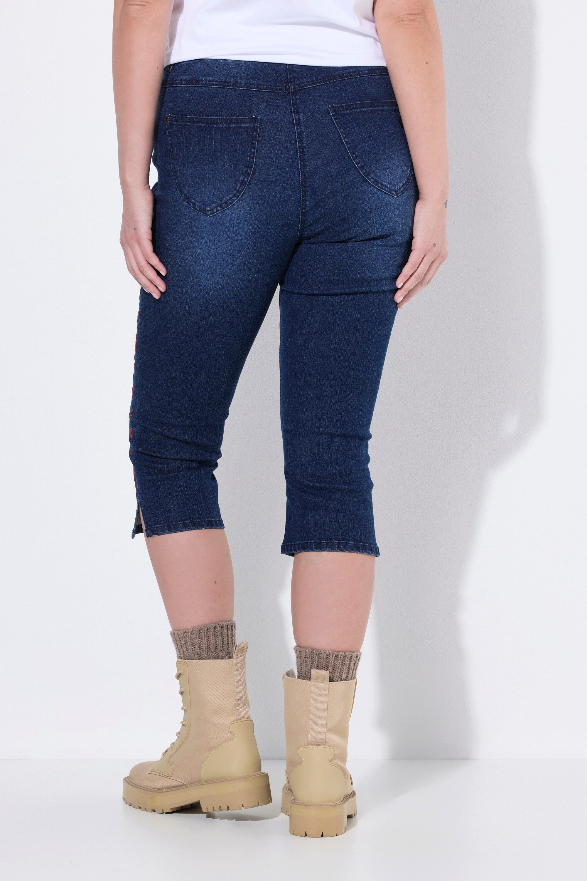 Ulla Popken Funktionshose Capri-Jeans Stretchdenim Saumschlitze
