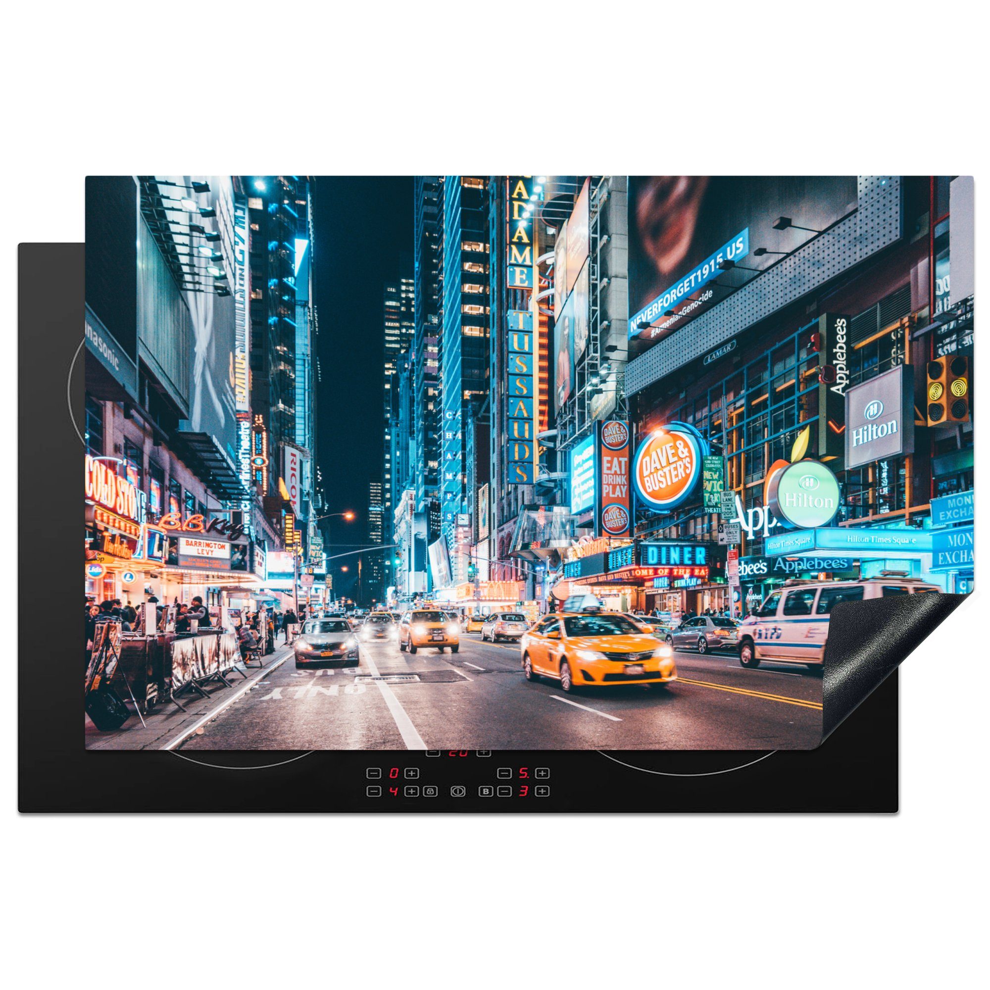 MuchoWow Herdblende-/Abdeckplatte New York - Taxi - Times Square, Vinyl, (1 tlg), 81x52 cm, Induktionskochfeld Schutz für die küche, Ceranfeldabdeckung