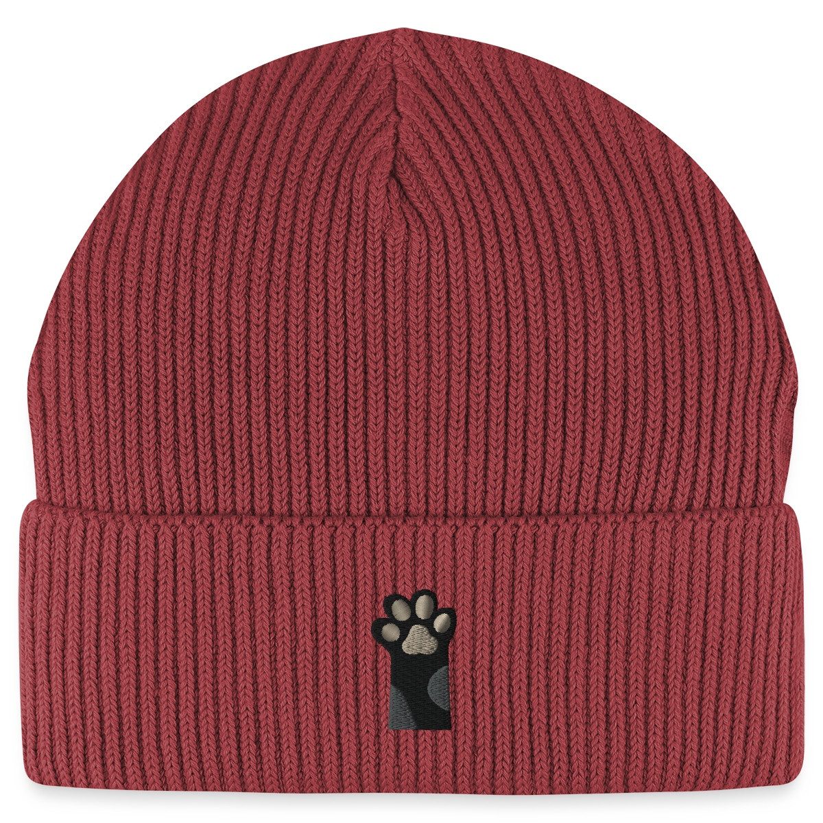 Spreadshirt Beanie Tatze Katzen Hunde Pfote Bärentatze Stickerei Fisherman Beanie Bio Müt (1-St)