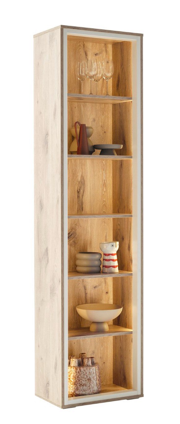 Furnhaus Vitrine Vitrine Santerno, Soft white / Viking Oak, ohne Beleuchtung