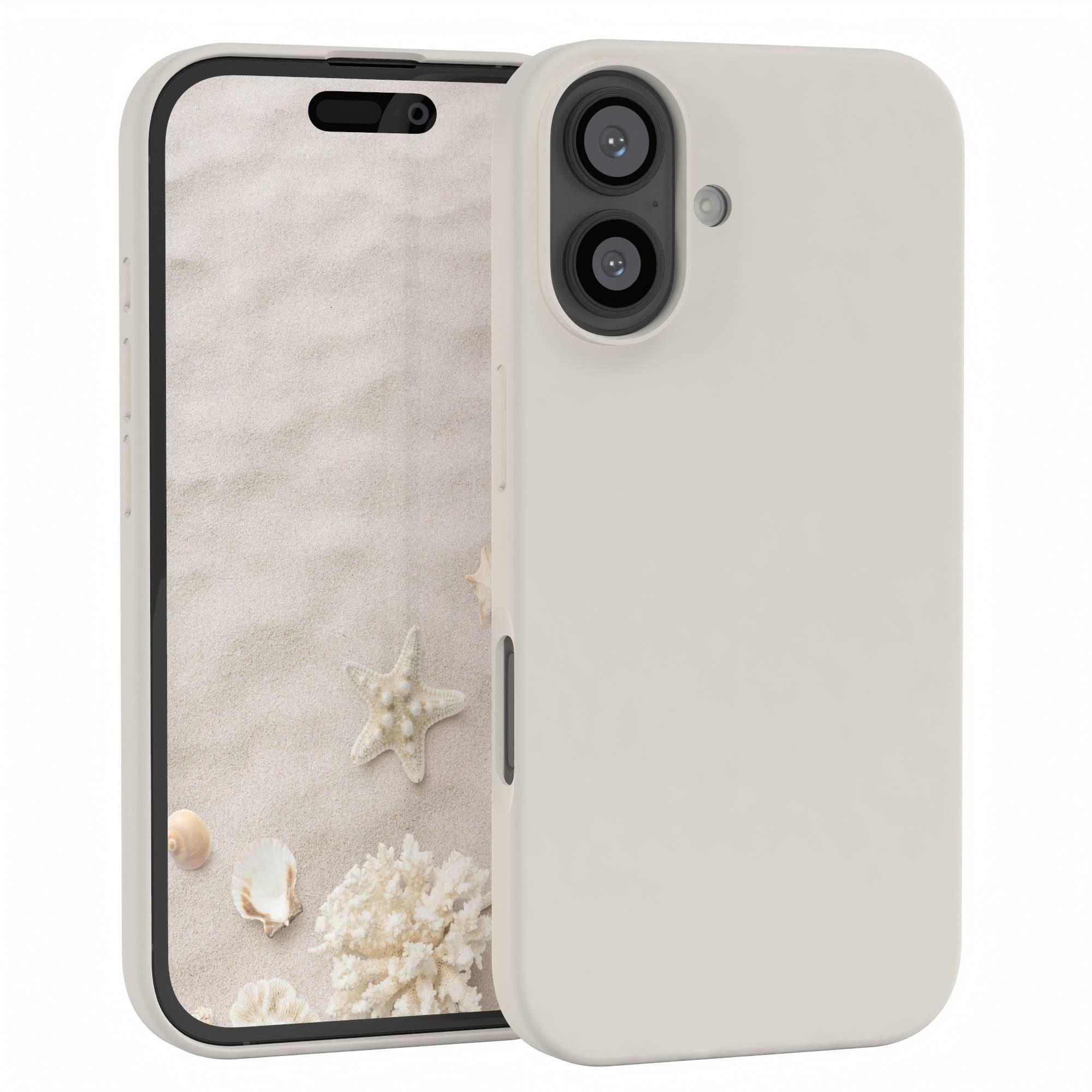 EAZY CASE Handyhülle für Apple iPhone 16 Premium Silikon 6,1 Zoll, Hülle Silikon mit Displayschutz Handy Softcase Slimcover Taupe / Beige