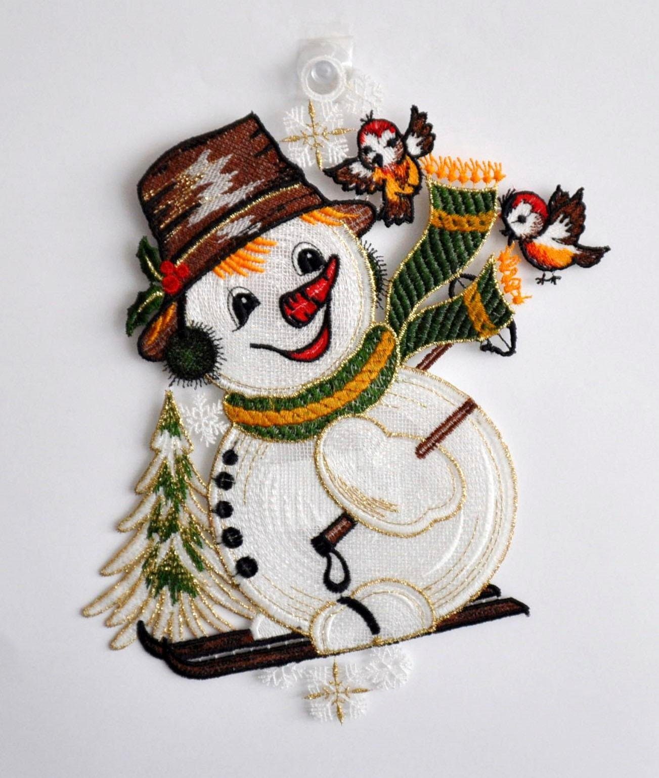 Fensterbild Schneemann mit Schal