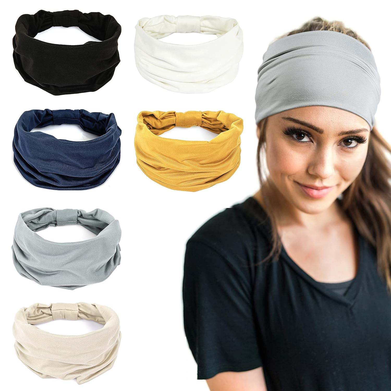 Bwecuy Haarband 6er Stirnband Damen Breite Elastische Weiche Haarband Haarreifen