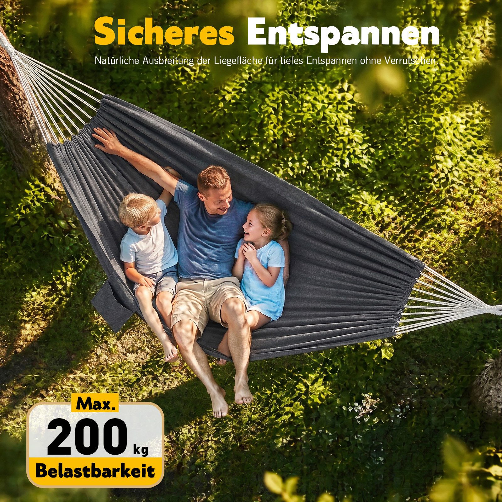 Sekey Hängematte mit Karabinern Tragetasche aus Baumwolle Doppelhängematte für Outdoor, bis 200 kg belastbar, für Garten, Balkon, Terrasse, Indoor und Camping