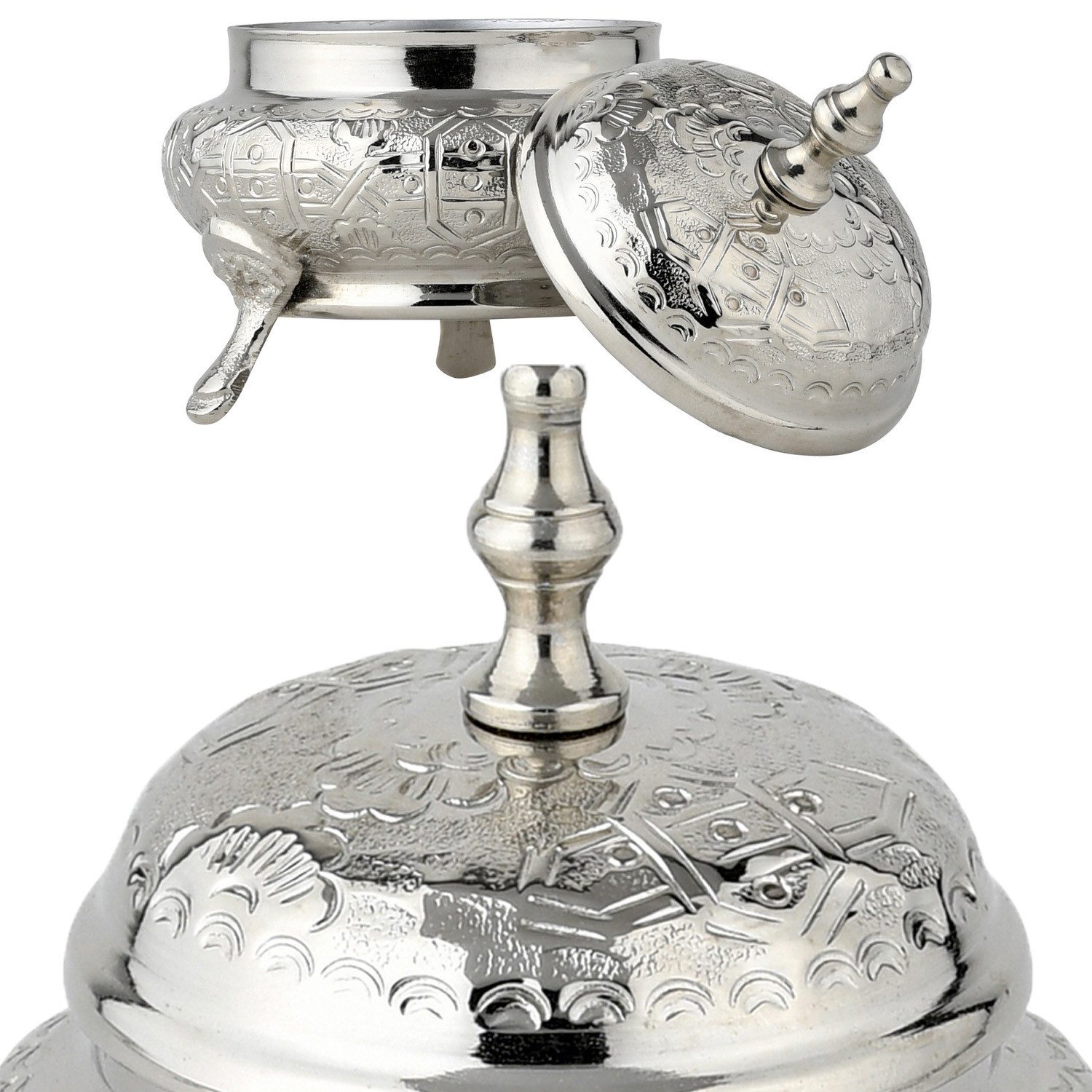 Marrakesch Orient & Mediterran Interior Zuckerdose Orientalische Zuckerdose Nabila handgefertigt aus Messing Silber 13 cm, Aluminium, Metall, (1-tlg), Handarbeit