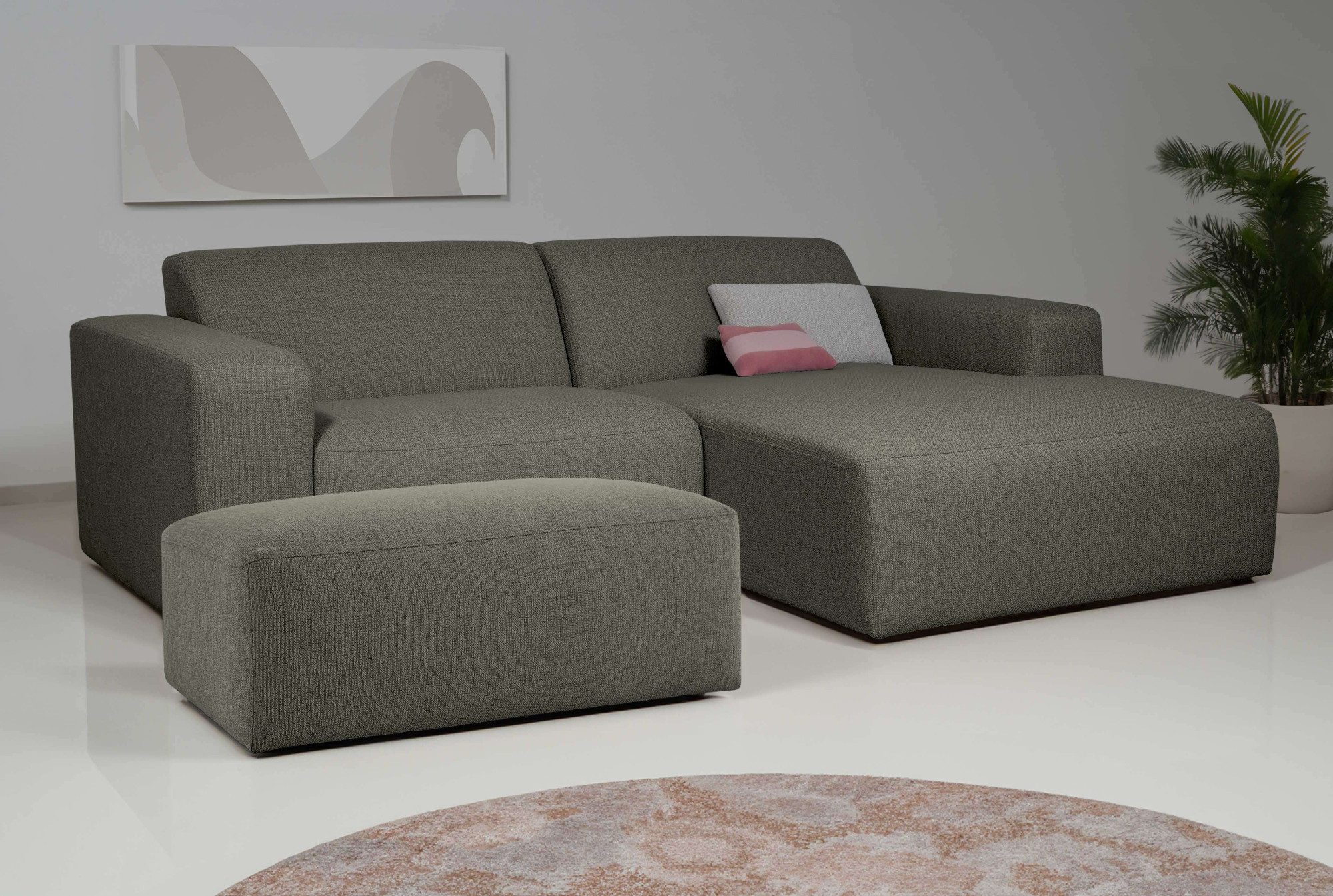 INOSIGN Ecksofa Koa,228cm, L-Form, Modulsofa, Webstoff, Cord, Struktur, Chenille, Designsofa, Set, Hocker inklusive, weicher Lounge-Sitzkomfort