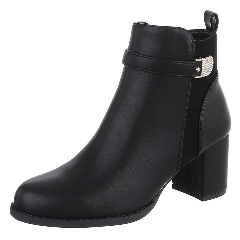 Ital-Design Damen Stiefelette Blockabsatz mit Riemendetail Stiefelette (92457803) Blockabsatz Stiefeletten in Schwarz