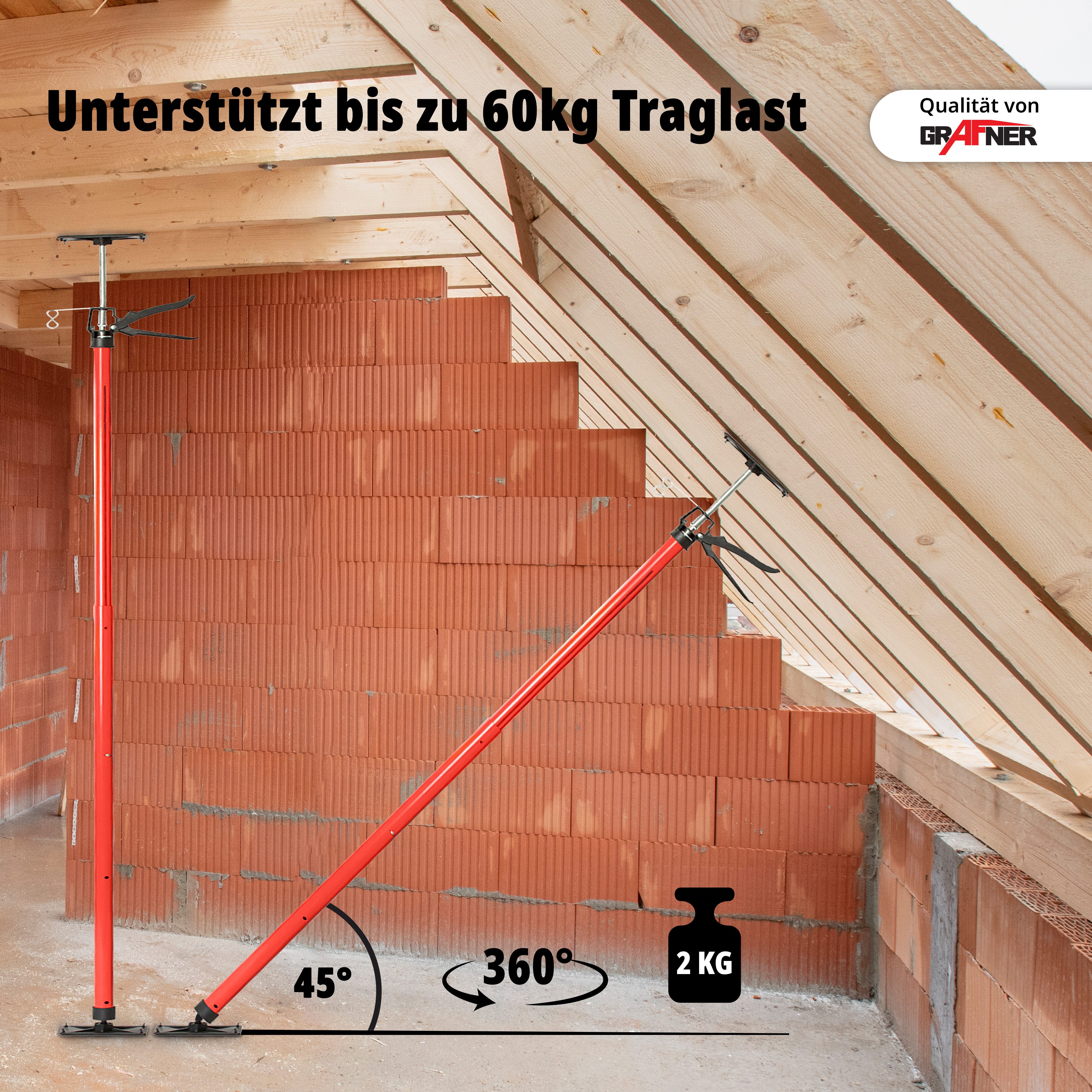 Grafner Montageklemme Grafner® Deckenstütze Teleskopstütze Plattenheber 115-290 cm, zum Abstützen von Trockenbau-Elementen, Wand- oder Deckenpaneelen
