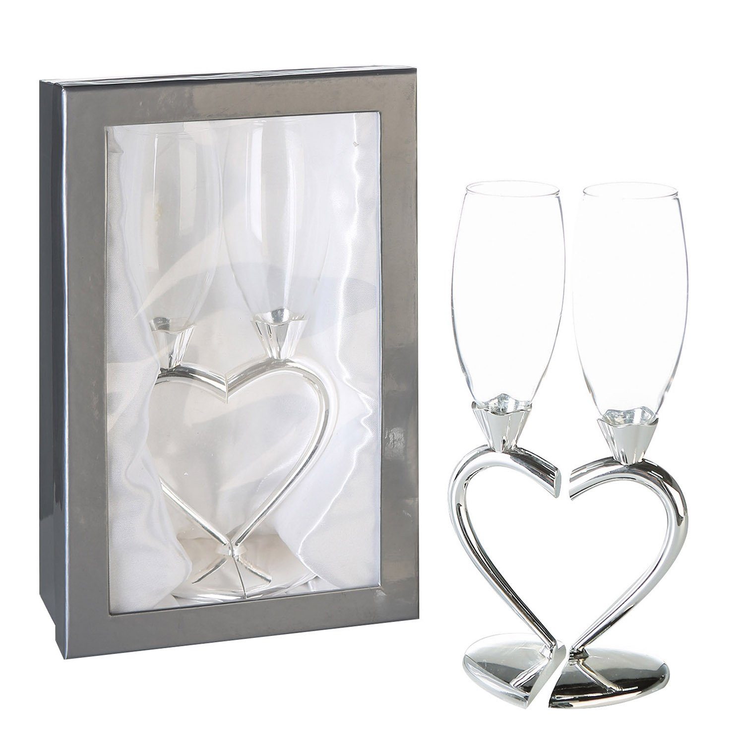 GILDE Glas GILDE Champagnerglas Love - klar-silber - H. 26cm x B. 5cm, Glas, Metall