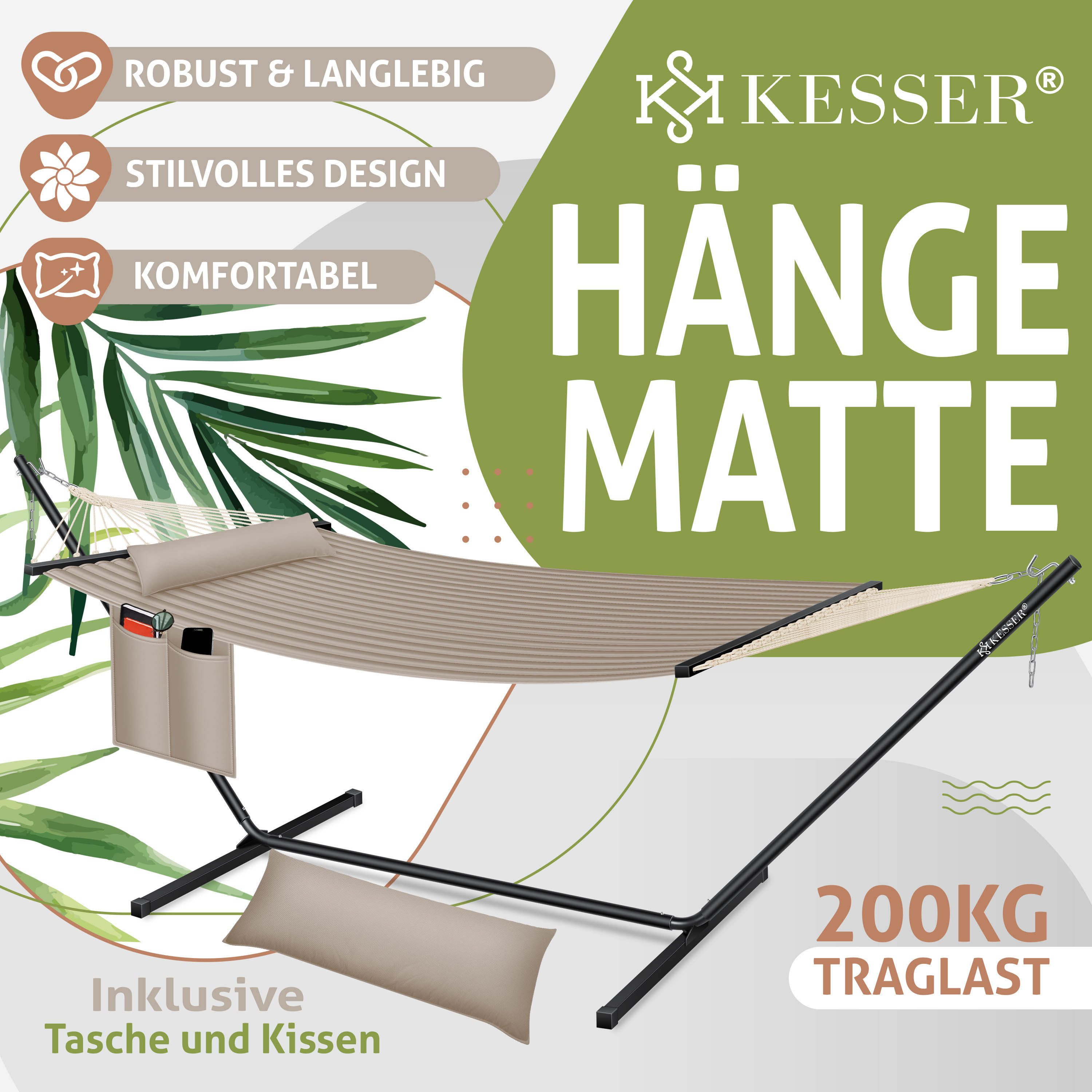 KESSER Hängematte, Hängematte HILL mit Gestell Kissen Doppelhängematte