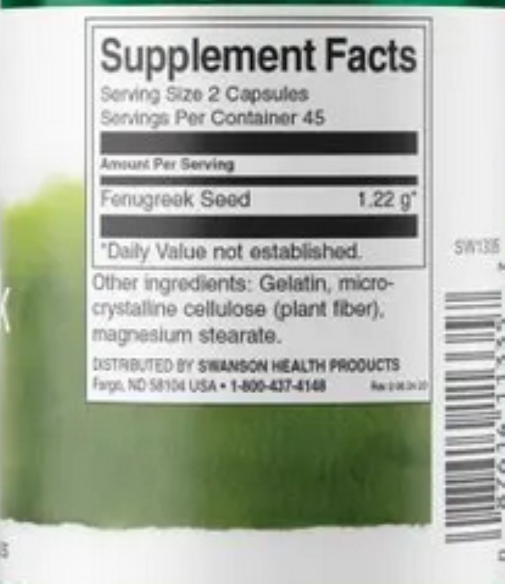 Swanson Health Products Swanson Bockshornklee 610mg Fenugreek Seed 90 Kapseln Kapseln, 106 g, Jede Kapsel enthält 610 mg Bockshornkleesamen