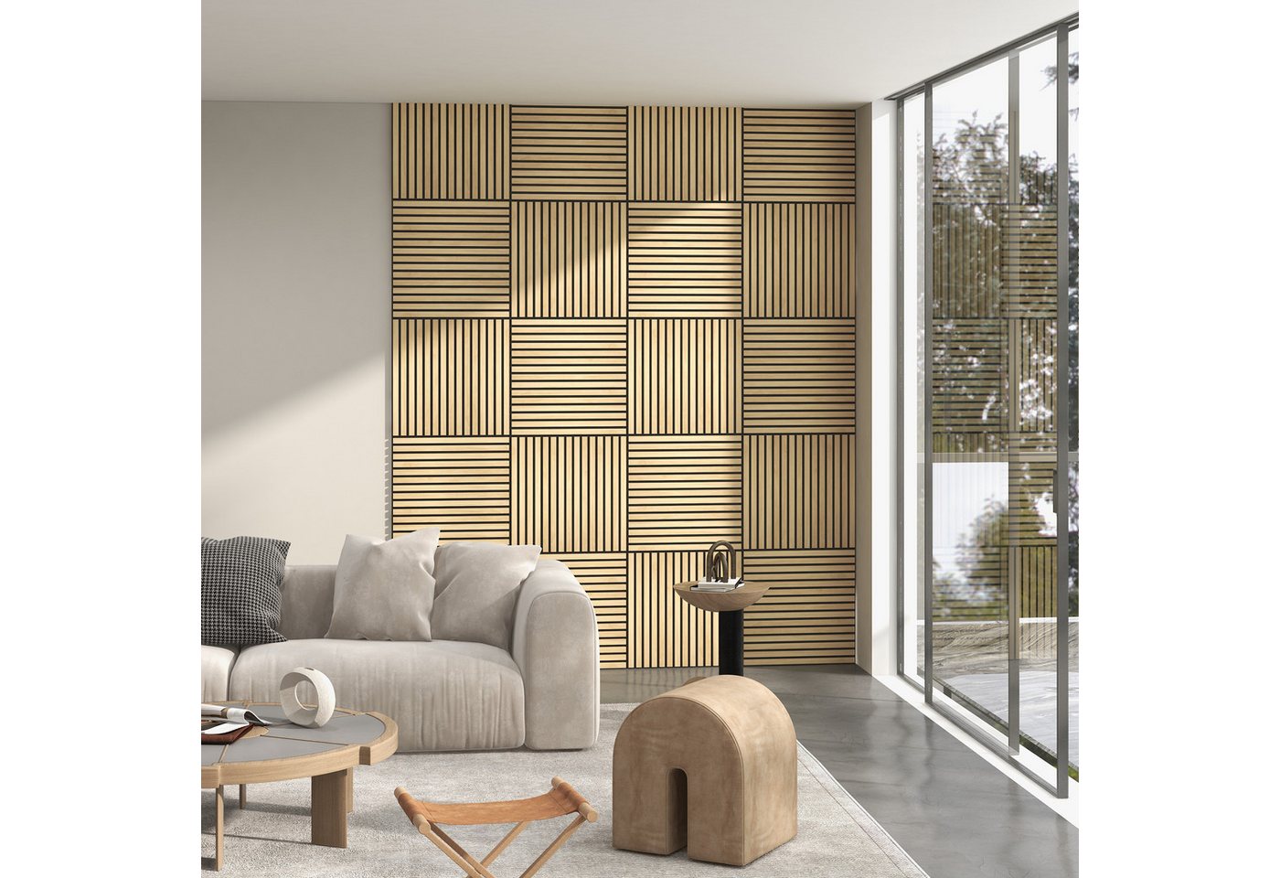 Thumbnail - HOMCOM Dekorpaneele Akustikpaneele 4 Stück 60 x 60 cm 3D Wandpaneele, BxL: 60x60 cm, 0.36 qm, (DIY Akustikplatten, 4-tlg...