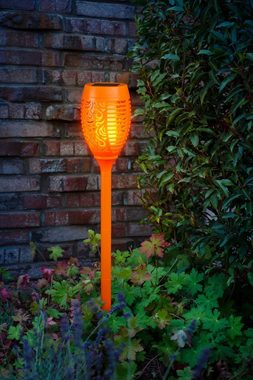 BONETTI LED Gartenfackel, Tageslichtsensor, LED fest integriert, LED Solar Gartenfackel orange mit realer Flamme 3er Set