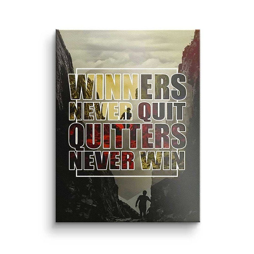 - Never Motivation - Rahmen Quit Mindset DOTCOMCANVAS® Winner - Leinwandbild Leinwandbild, Premium silberner