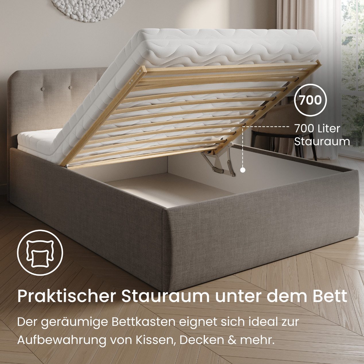 Home Collective Polsterbett Bett mit Stauraum, verstellbarem Lattenrost, viele Größen (Größen: 100x200 120x200 140x200 160x200 180x200 200x200, hochwertiger Str – Bild 3 von 5