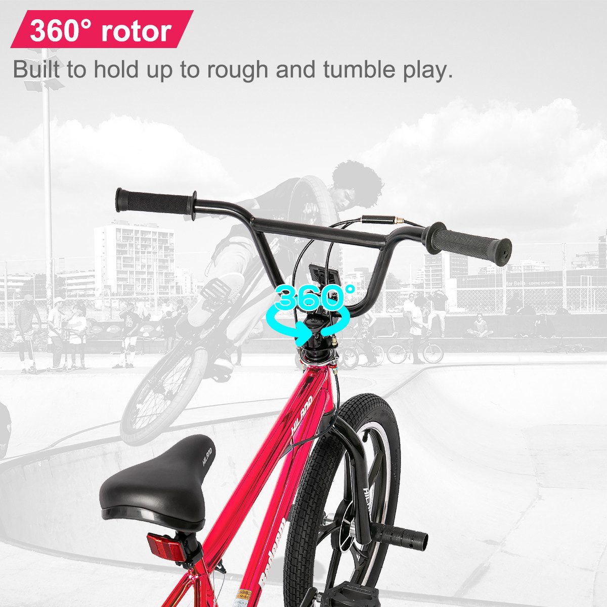 HILAND BMX-Rad 20 Inch 5 Spoke Kids BMX Bike for Boys Girls Ages 5-12, 360 Degree Rotor Freestyle, 4 Pegs Single Speed