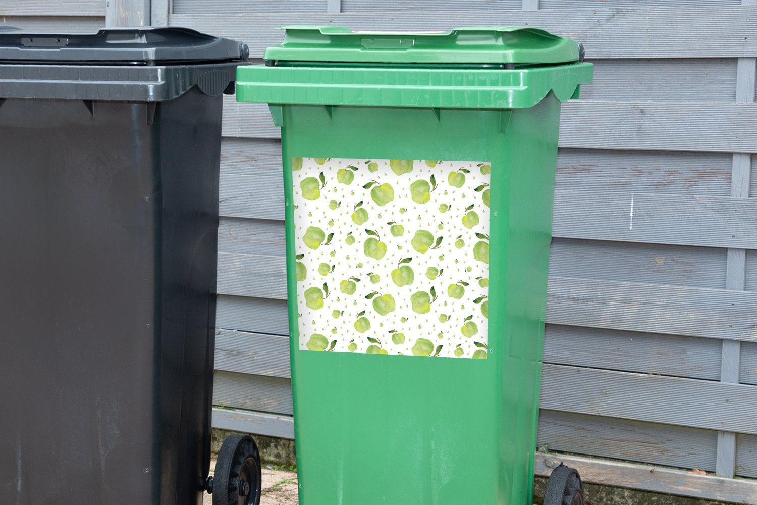 Sticker, Mülleimer-aufkleber, St), Äpfel MuchoWow Abfalbehälter Container, (1 Wandsticker Mülltonne, - Grün - Weiß