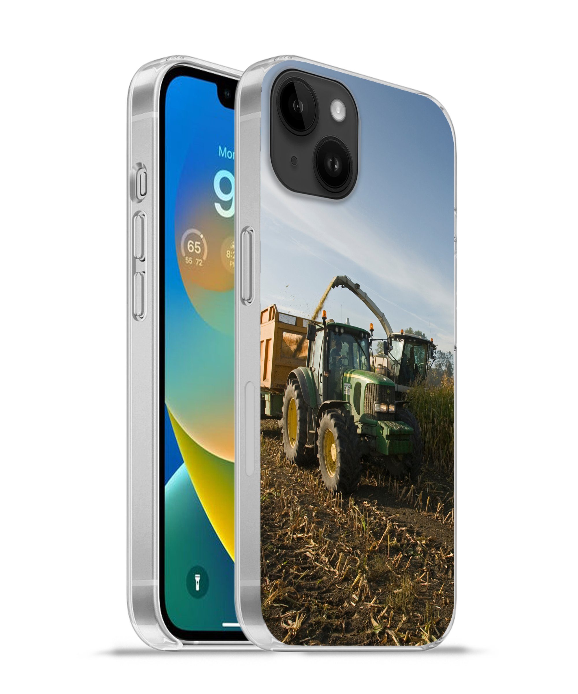 MuchoWow Handyhülle »Traktor - Anhänger - Mais - Grün - Landleben«,  Handyhülle Telefonhülle Apple iPhone 14 Plus