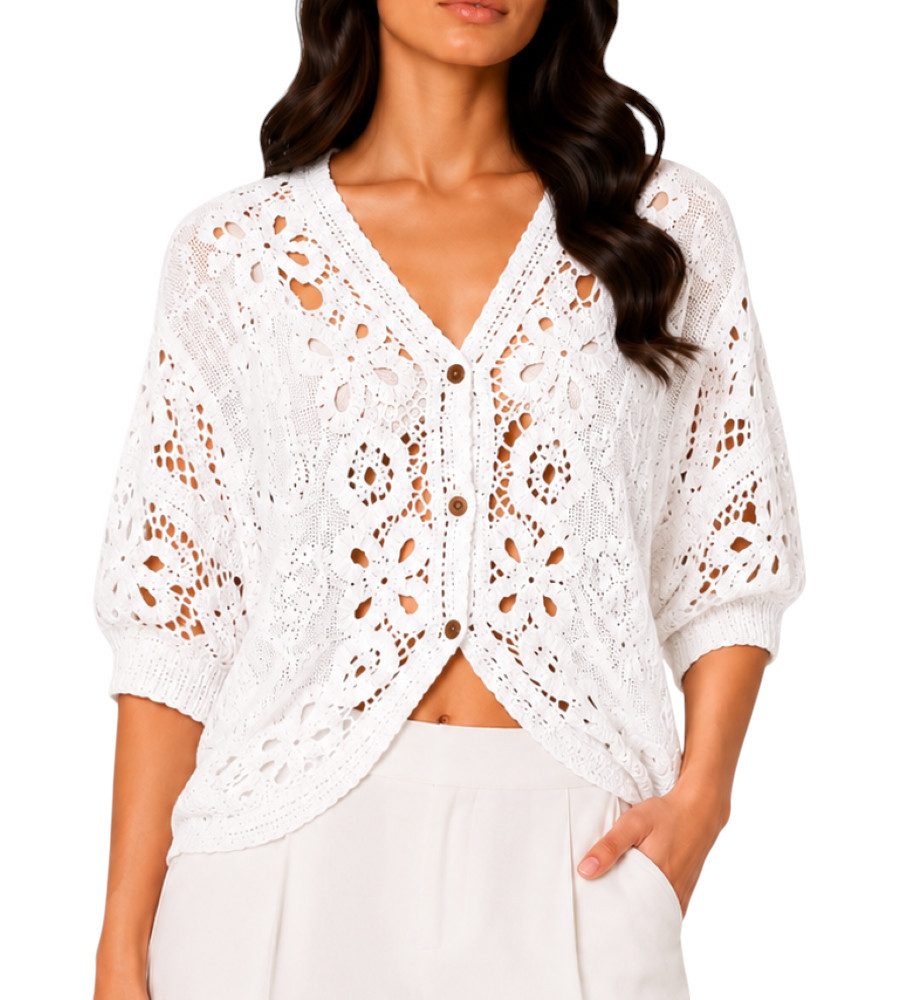 Mississhop Bolero Damen Bolero Spitze Kurzarm Baumwolle Sommer Cardigan Gr. S/M