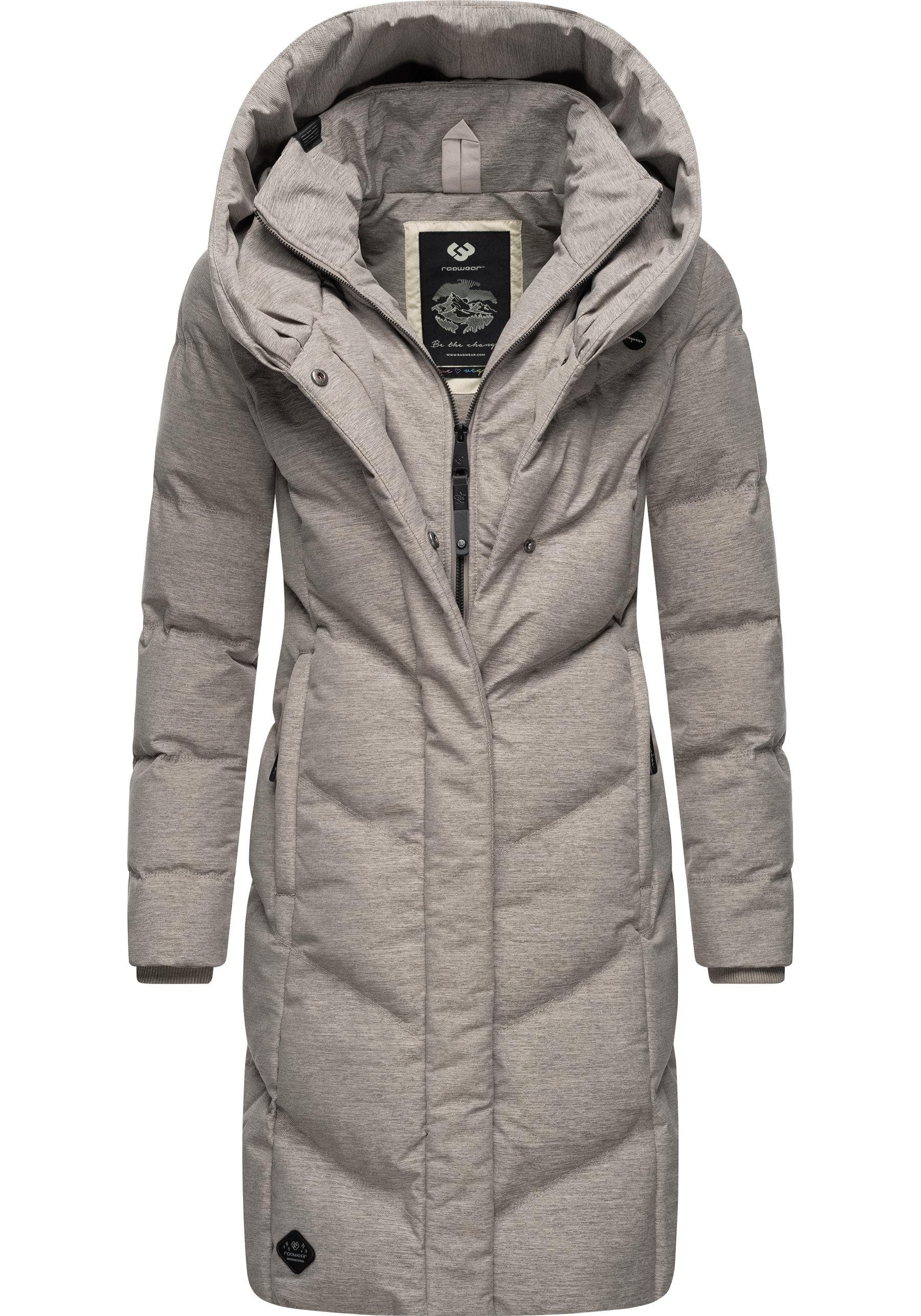 Ragwear Steppmantel Natalka Melange wasserdichter Damen Wintermantel mit gefütterter Kapuze