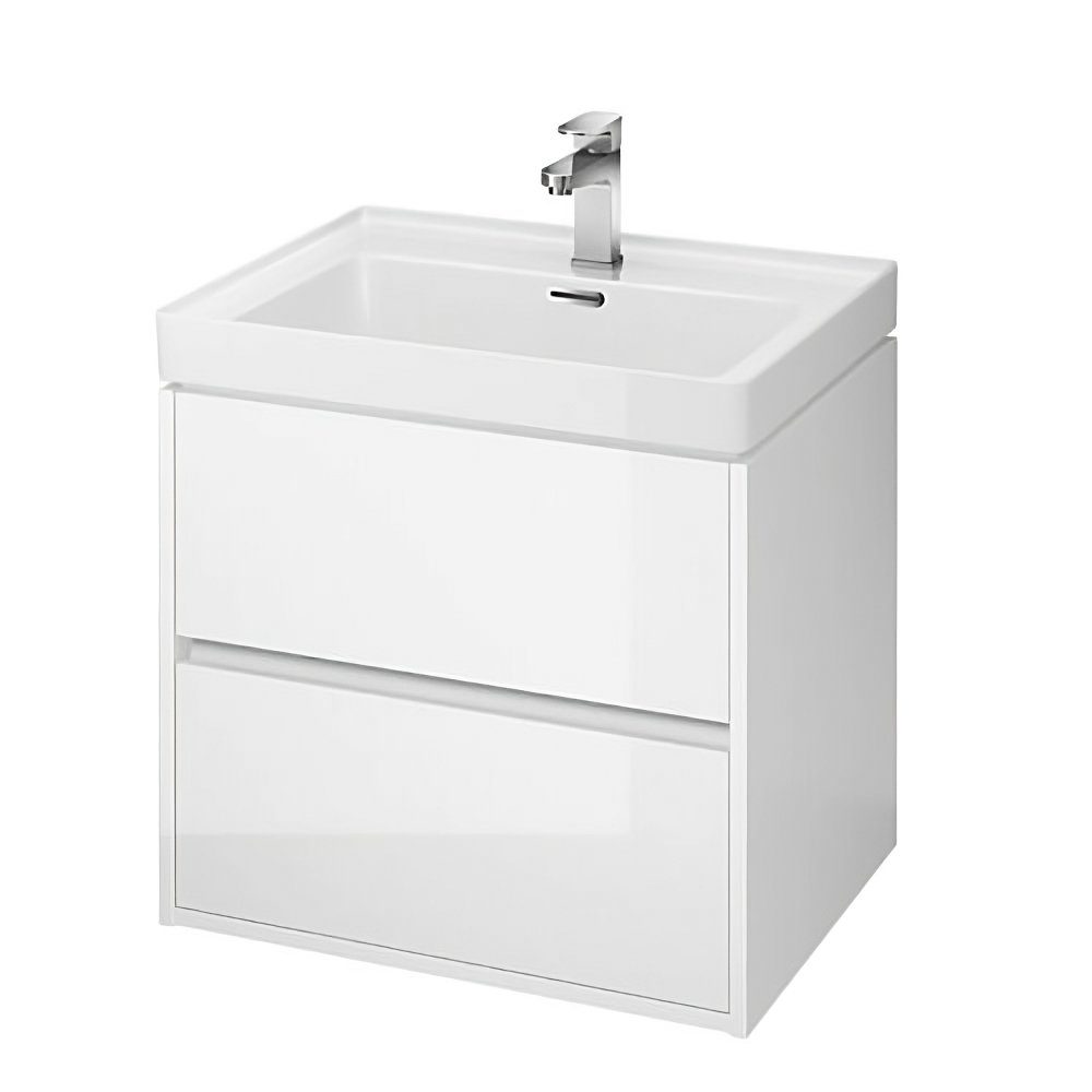 KOLMAN Waschbeckenunterschrank Badmöbel Set CREA 60 Badezimmerschrank mit Schubladen & Keramikwaschbecken Weiß