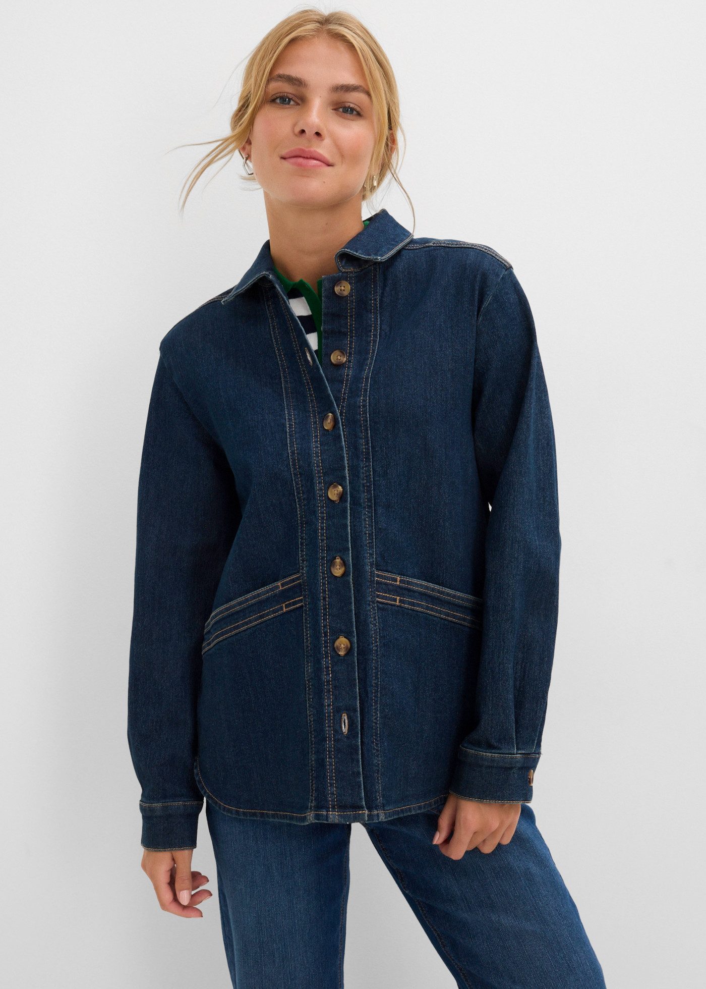 bonprix Jeansjacke Regular Fit, Langarm, aus Baumwolle, Casual-Stil