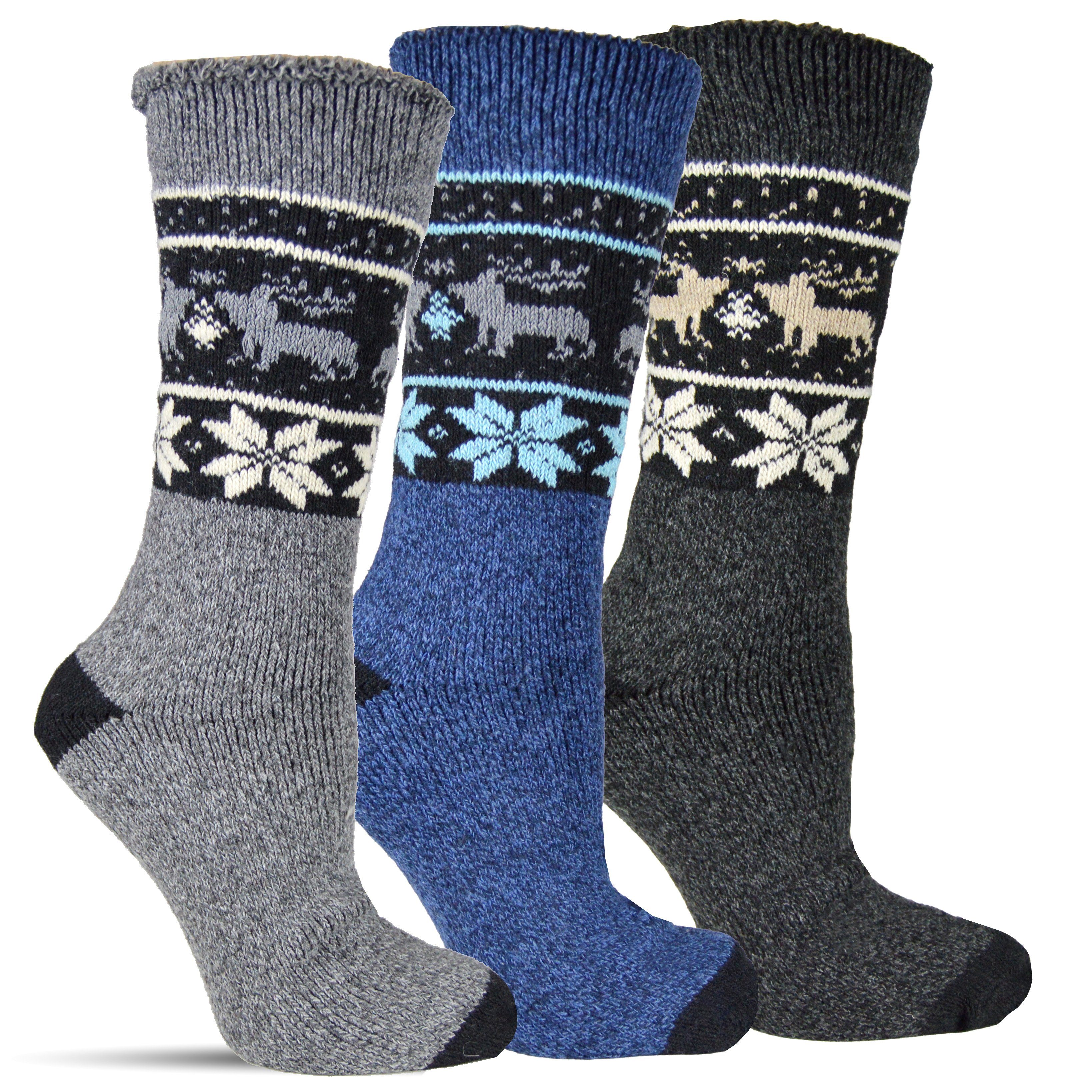 Frostfighter Thermosocken Herren Wintersocken (3-Paar) fusselfreies dickes Innenfutter, sehr dicke warme gefütterte Socken Muster 2