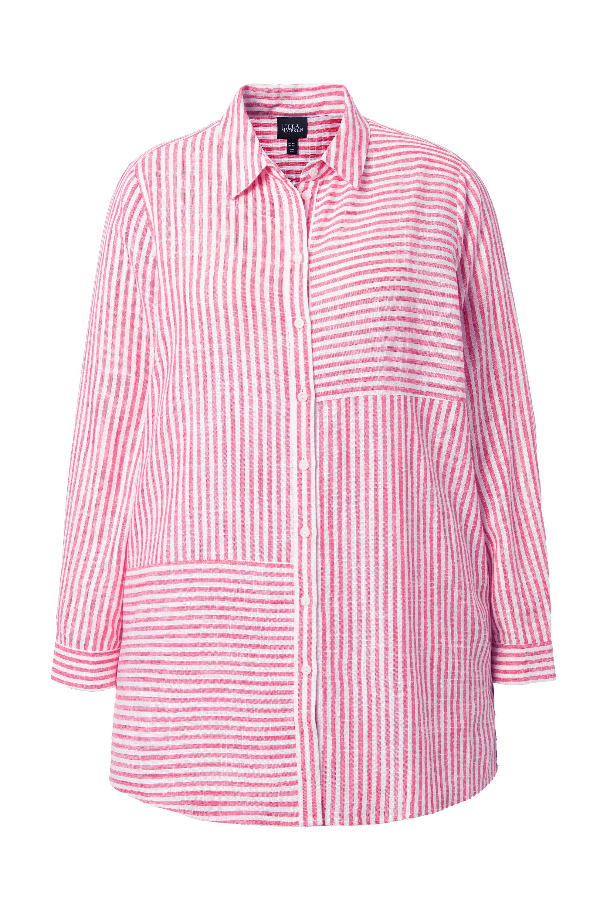 Ulla Popken Satinbluse Bluse Leinenmix Patchmuster Hemdkragen Langarm günstig online kaufen