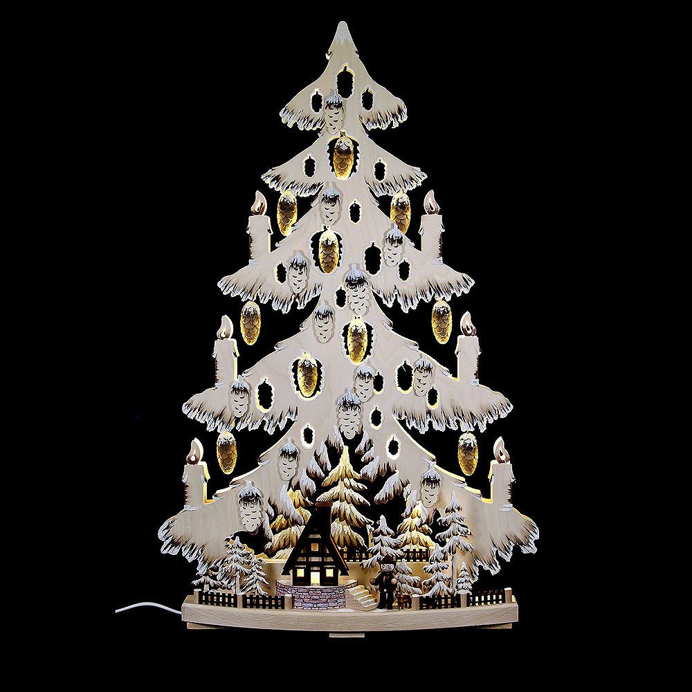 RATAGS Kunsthandwerk Schwibbogen Lichterspitze Tannenbaum mit Waldhütte und Raureif (44x67x9cm) von RAT