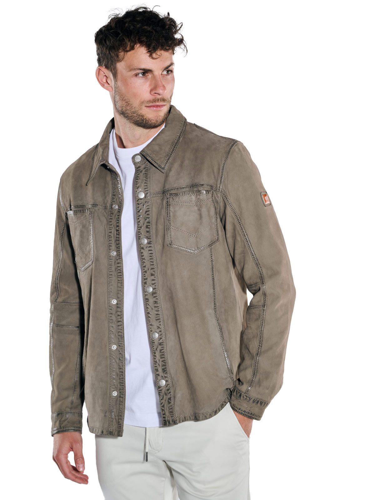 emilio adani Lederjacke emilio adani Herren Leder-Overshirt, Grau