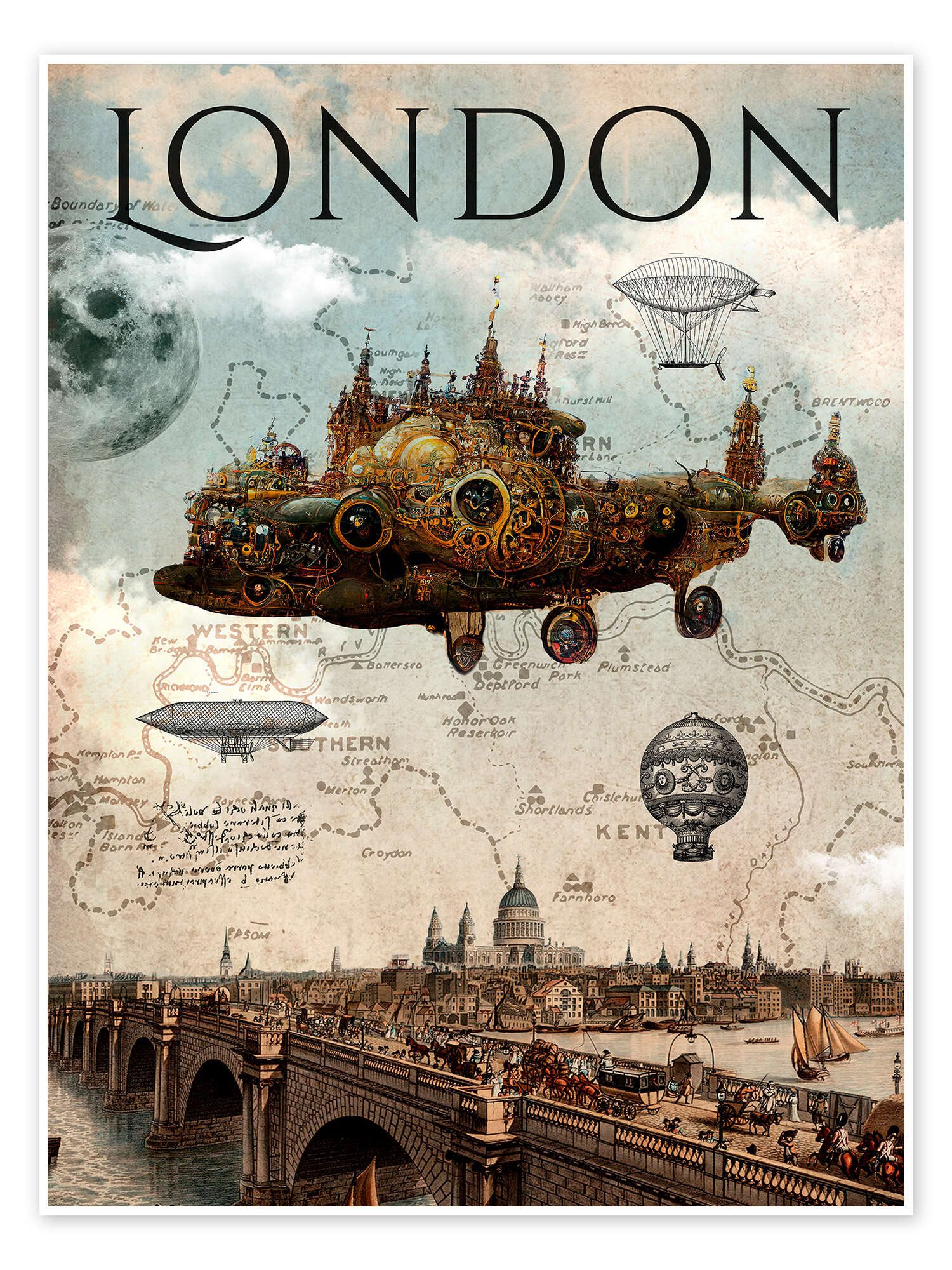 Posterlounge Wandbild Vintage Steampunk London, nobelart, erhältlich als Poster, Leinwandbild, Wandsticker oder Acrylglasbild