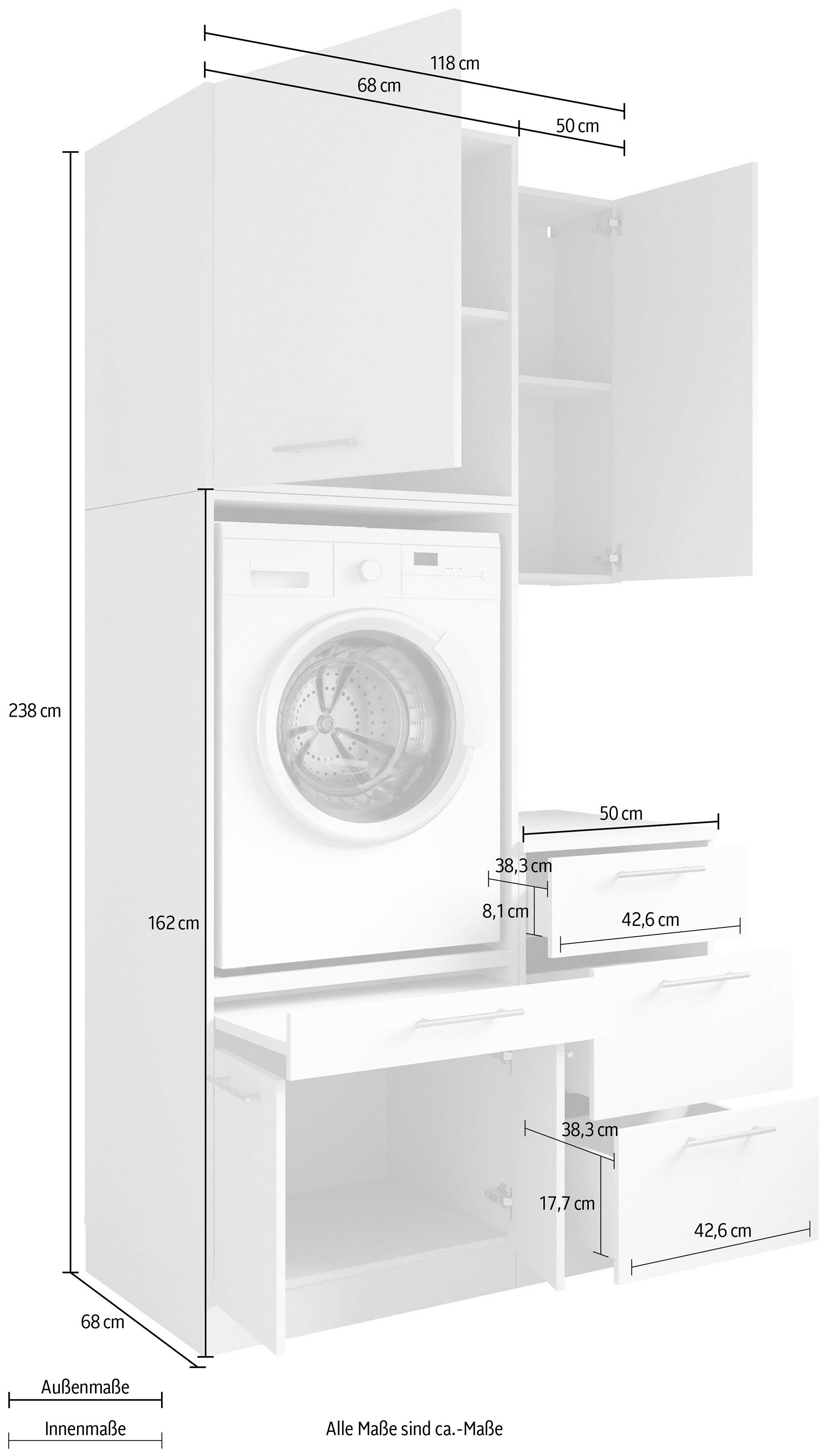 Laundreezy Mehrzweckschrank-Set Laundreezy, 4-tlg. Mehrzweckschrank-Set B/H/T 118/238/68 cm, (4-St), Breite 118 cm, Soft-Close-Funktion für Türen