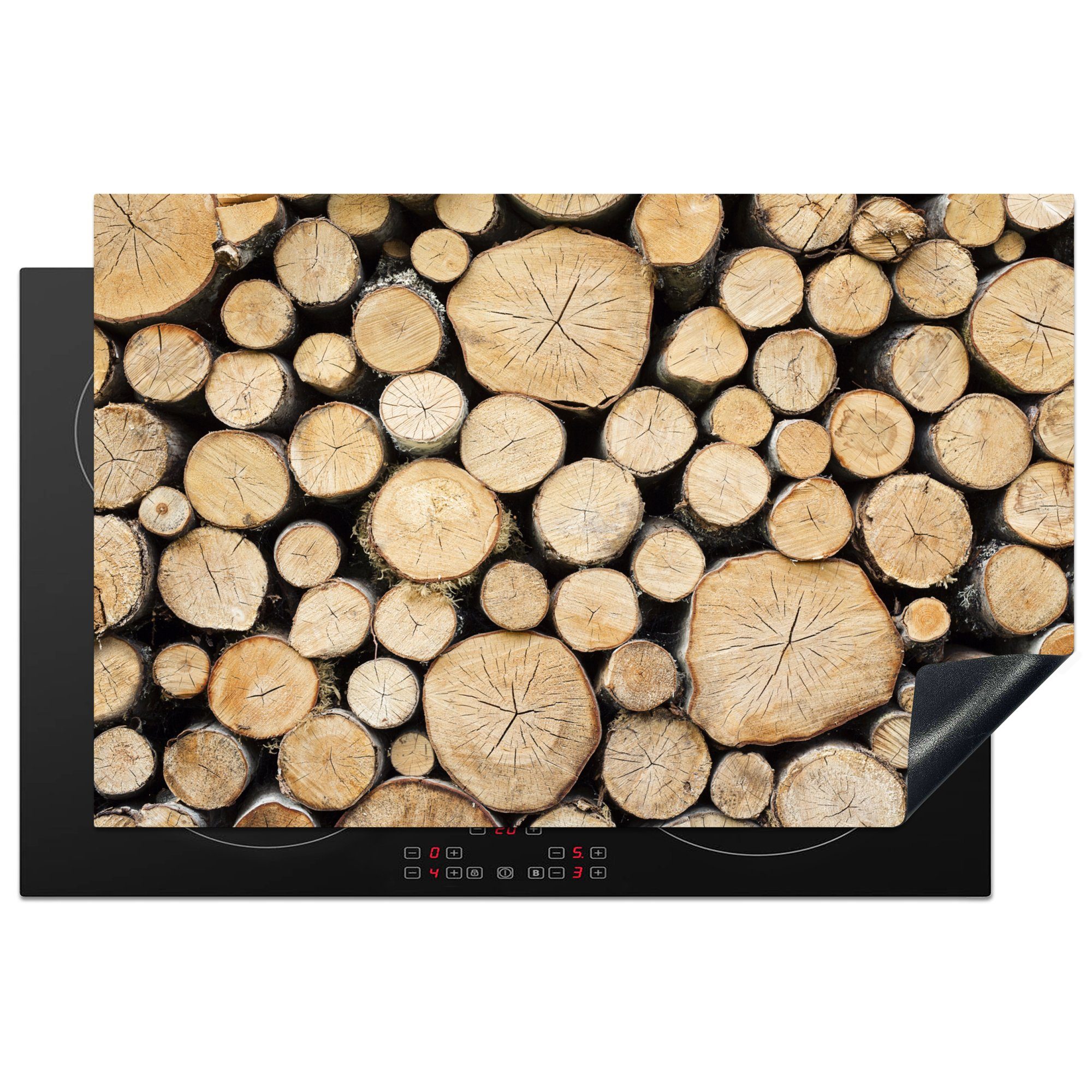 MuchoWow Herdblende-/Abdeckplatte Brennholz auf einem Haufen, Vinyl, (1 tlg), 81x52 cm, Induktionskochfeld Schutz für die küche, Ceranfeldabdeckung